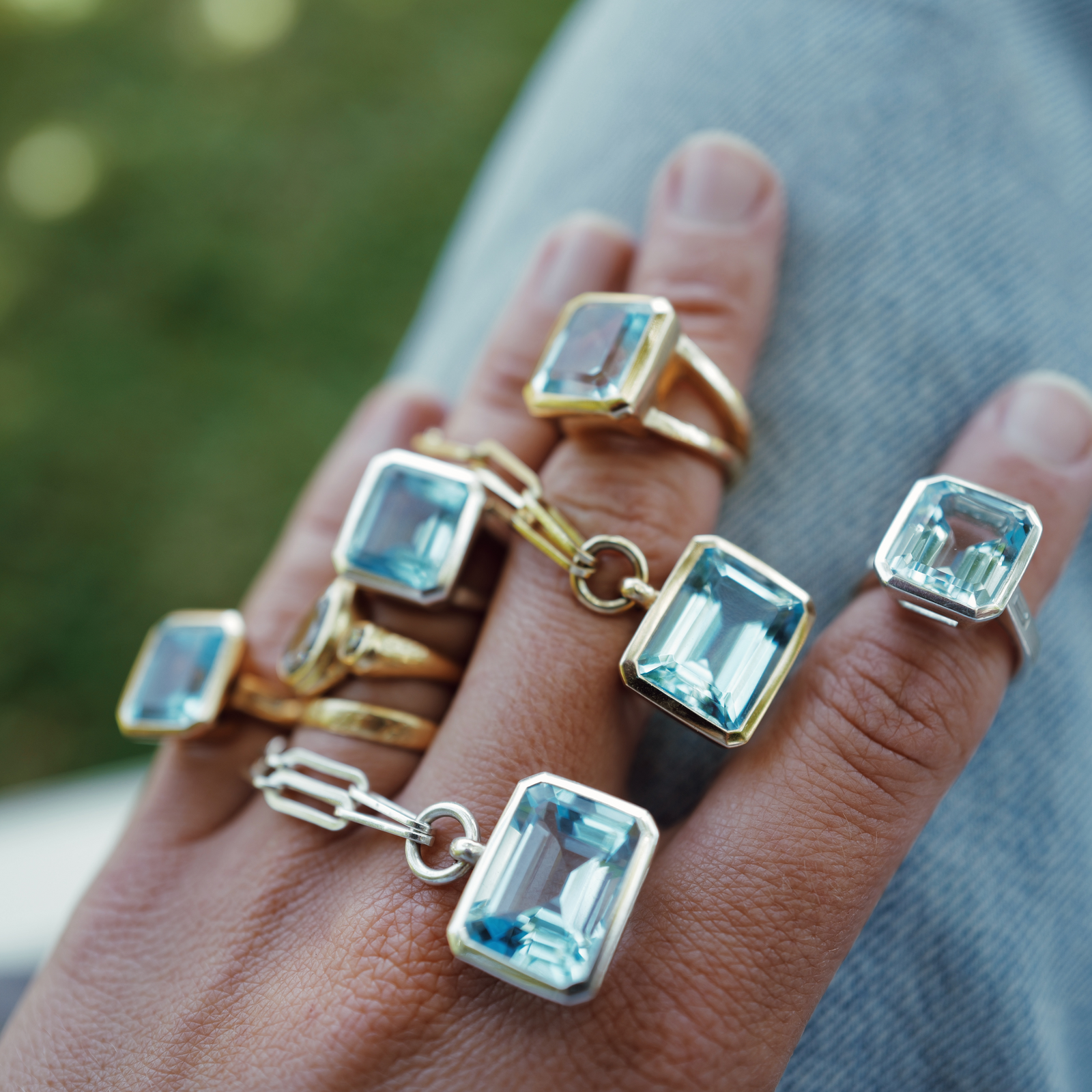 Silver Juno Blue Topaz & Diamond Ring