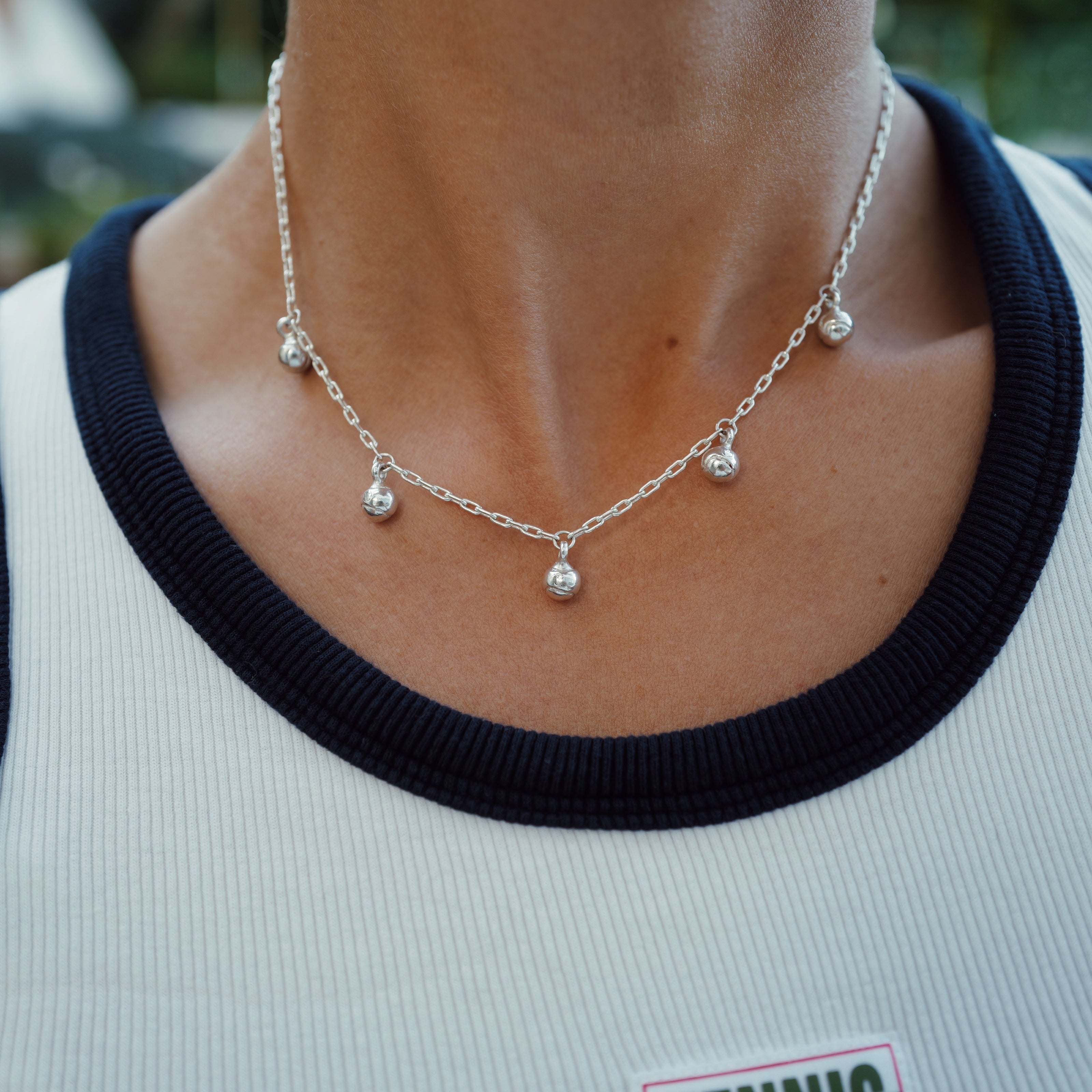 Silver Five DD Tennis Ball Necklace