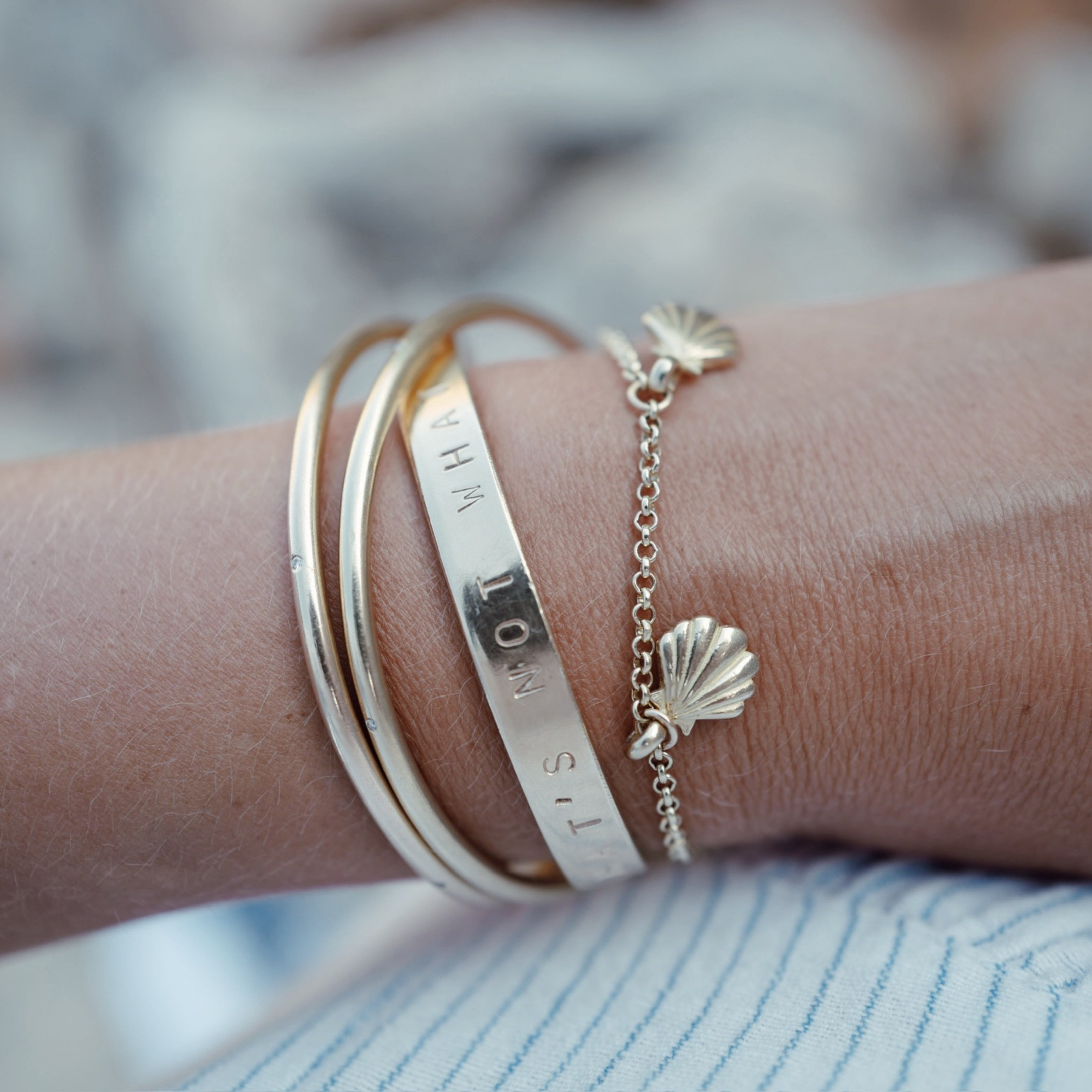 Gold Trio Scallop Shell Chain Bracelet