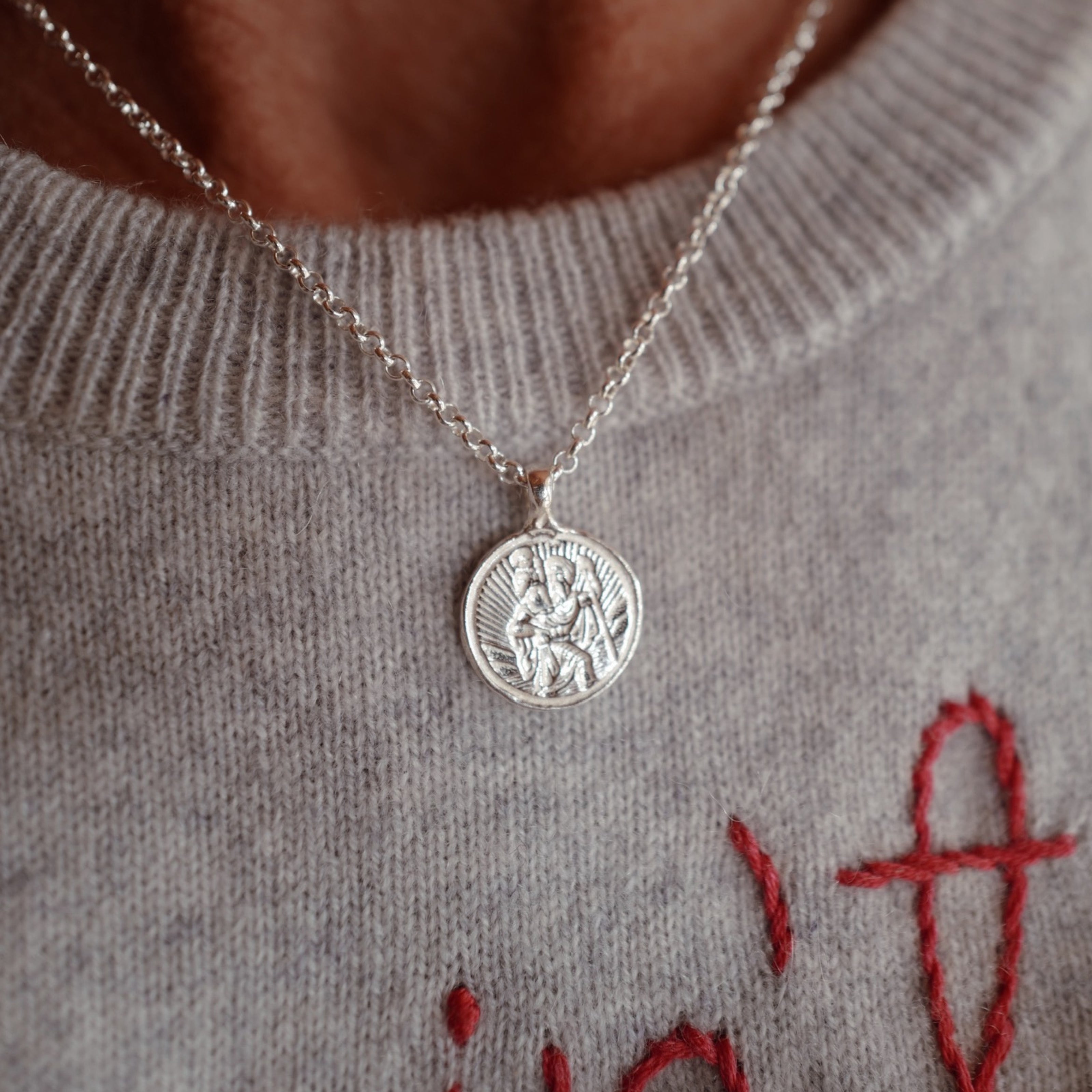 Silver Medium St Christopher Necklace