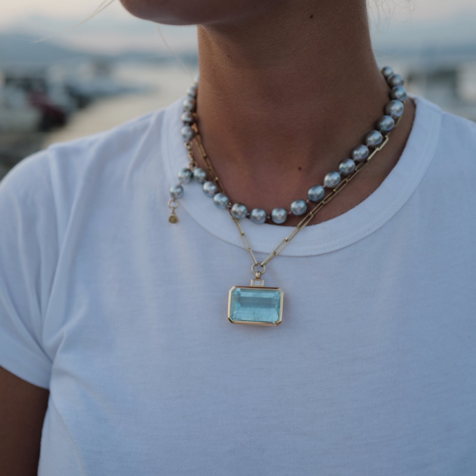 CELINA Gold Aquamarine & Diamond Trace Chain Necklace