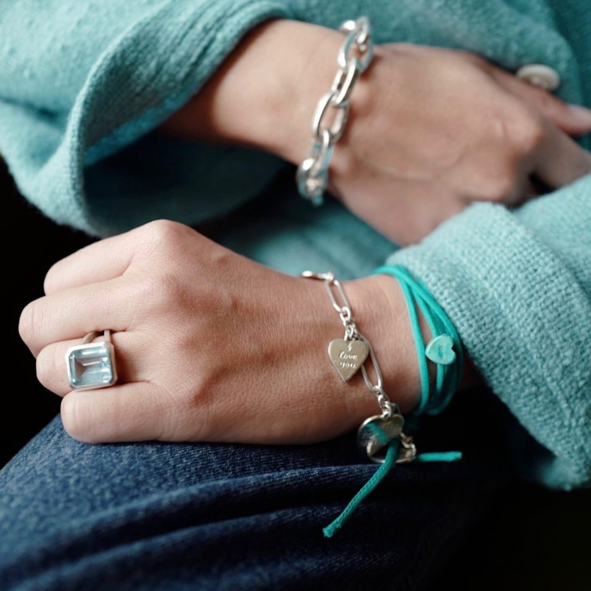 Silver Heart Token Bracelet