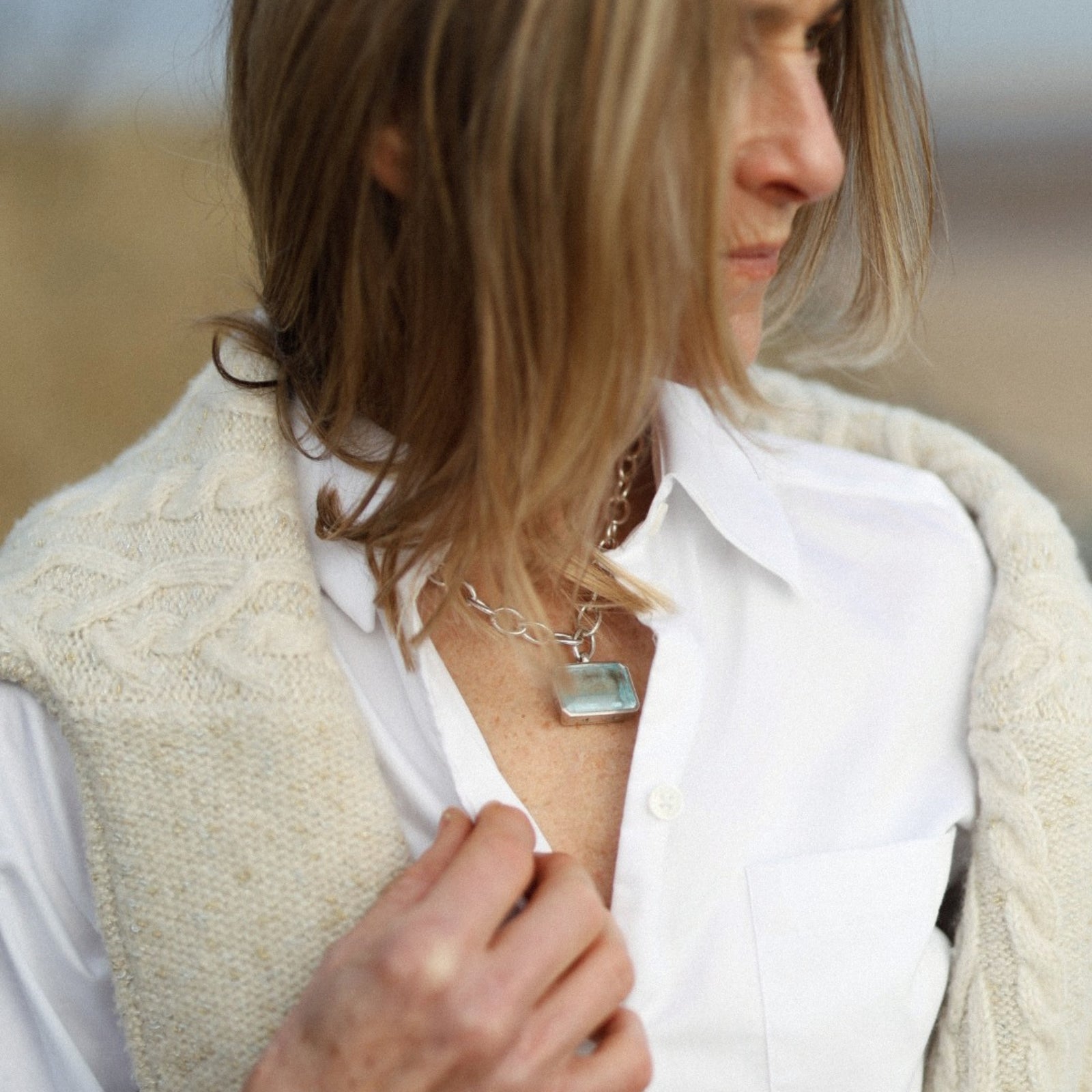 AALIYAH Silver Aquamarine Sylt Chain Necklace