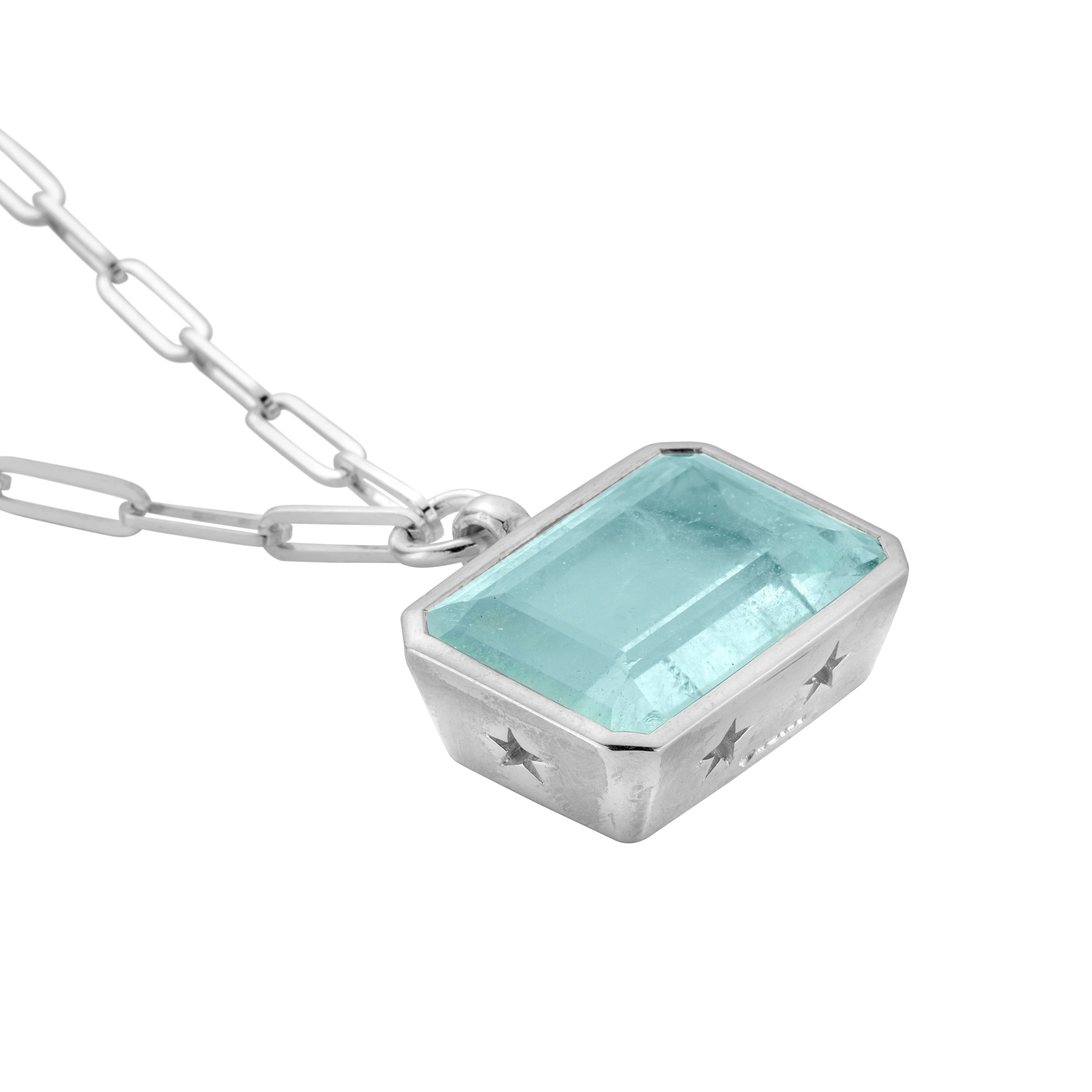 AALIYAH Silver Aquamarine Star Trace Chain Necklace