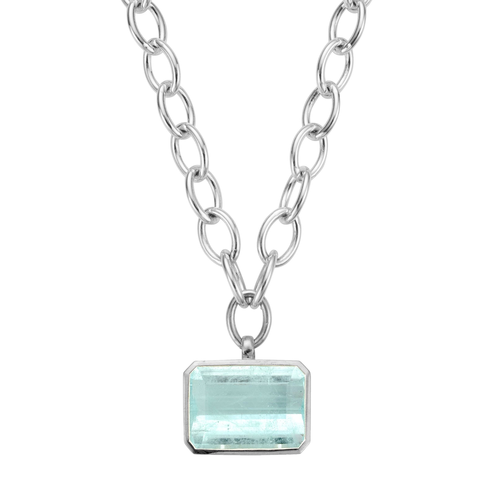 AALIYAH Silver Aquamarine Sylt Chain Necklace