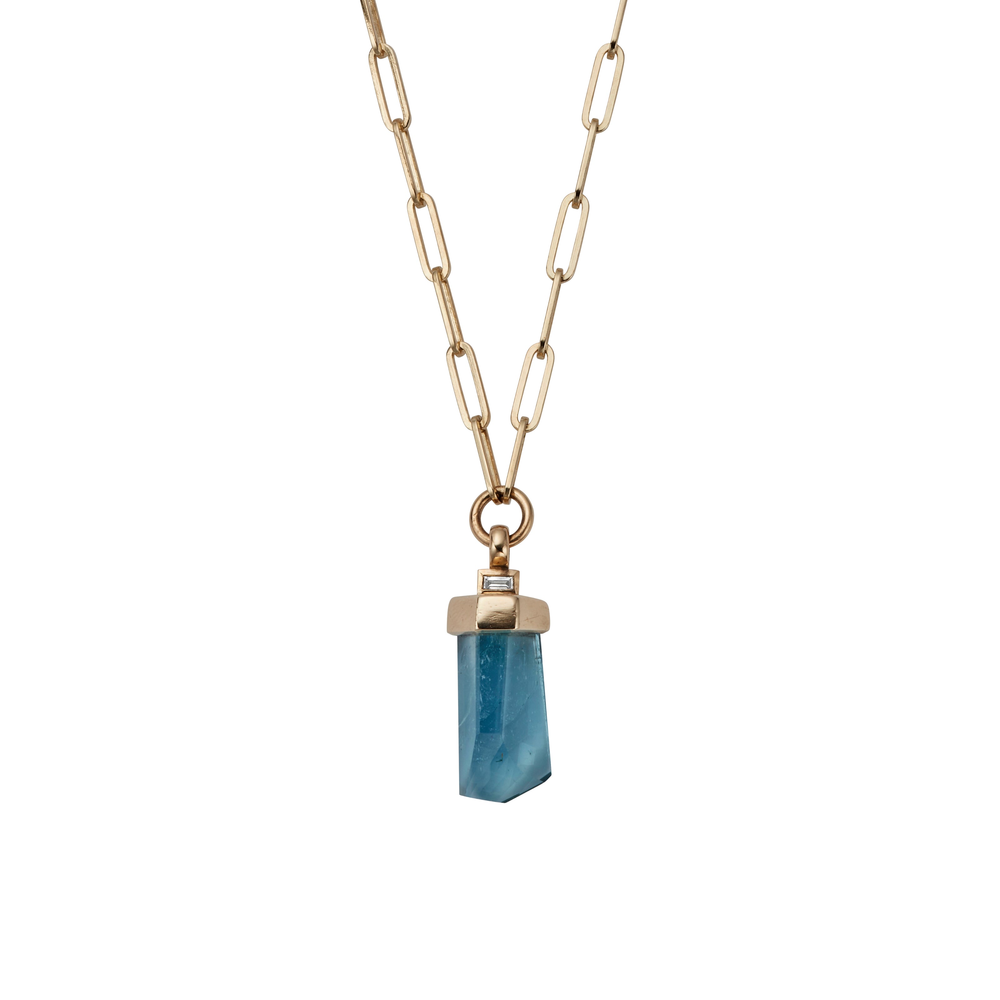 AISA Gold Aquamarine & Diamond Trace Chain Necklace