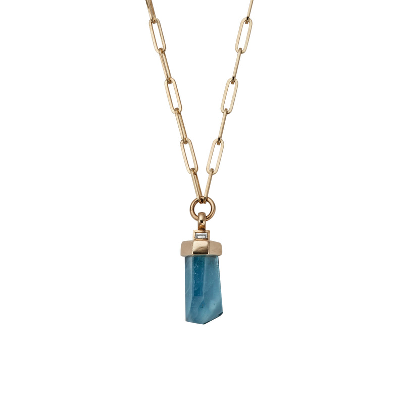 AISA Gold Aquamarine & Diamond Trace Chain Necklace