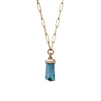 AISA Gold Aquamarine & Diamond Trace Chain Necklace