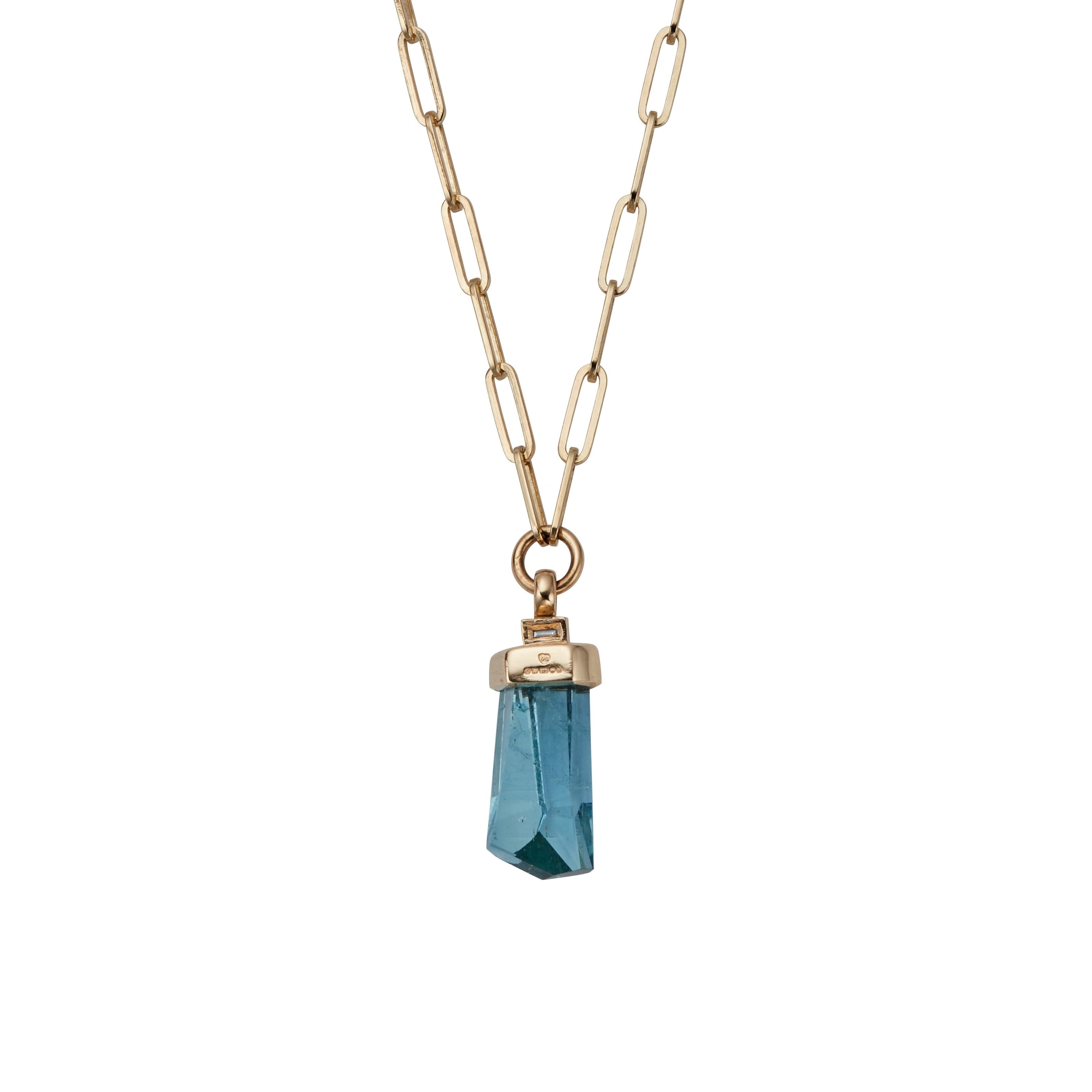 AISA Gold Aquamarine & Diamond Trace Chain Necklace