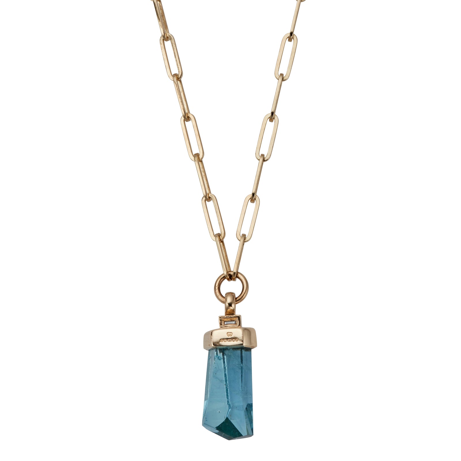 AISA Gold Aquamarine & Diamond Trace Chain Necklace