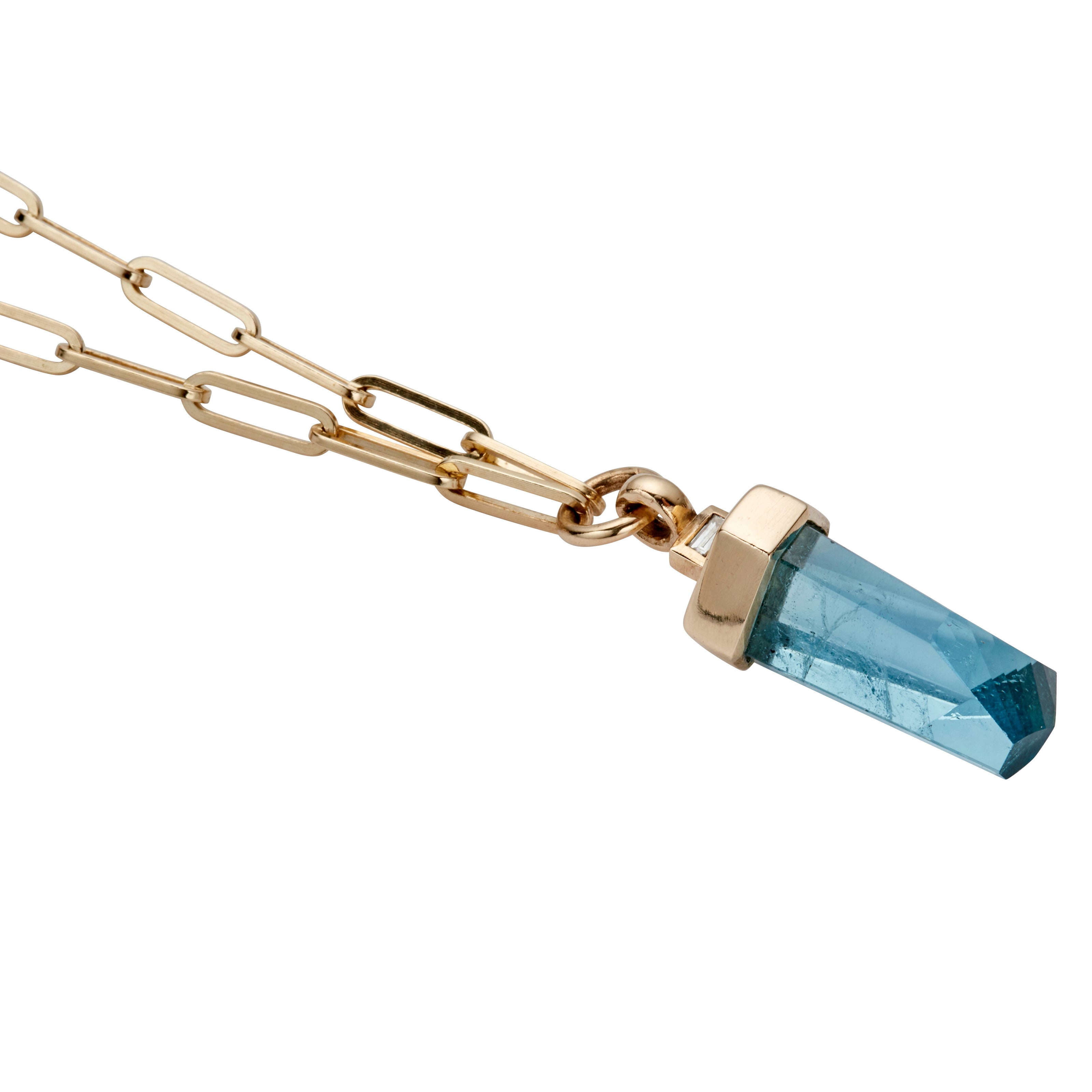 AISA Gold Aquamarine & Diamond Trace Chain Necklace