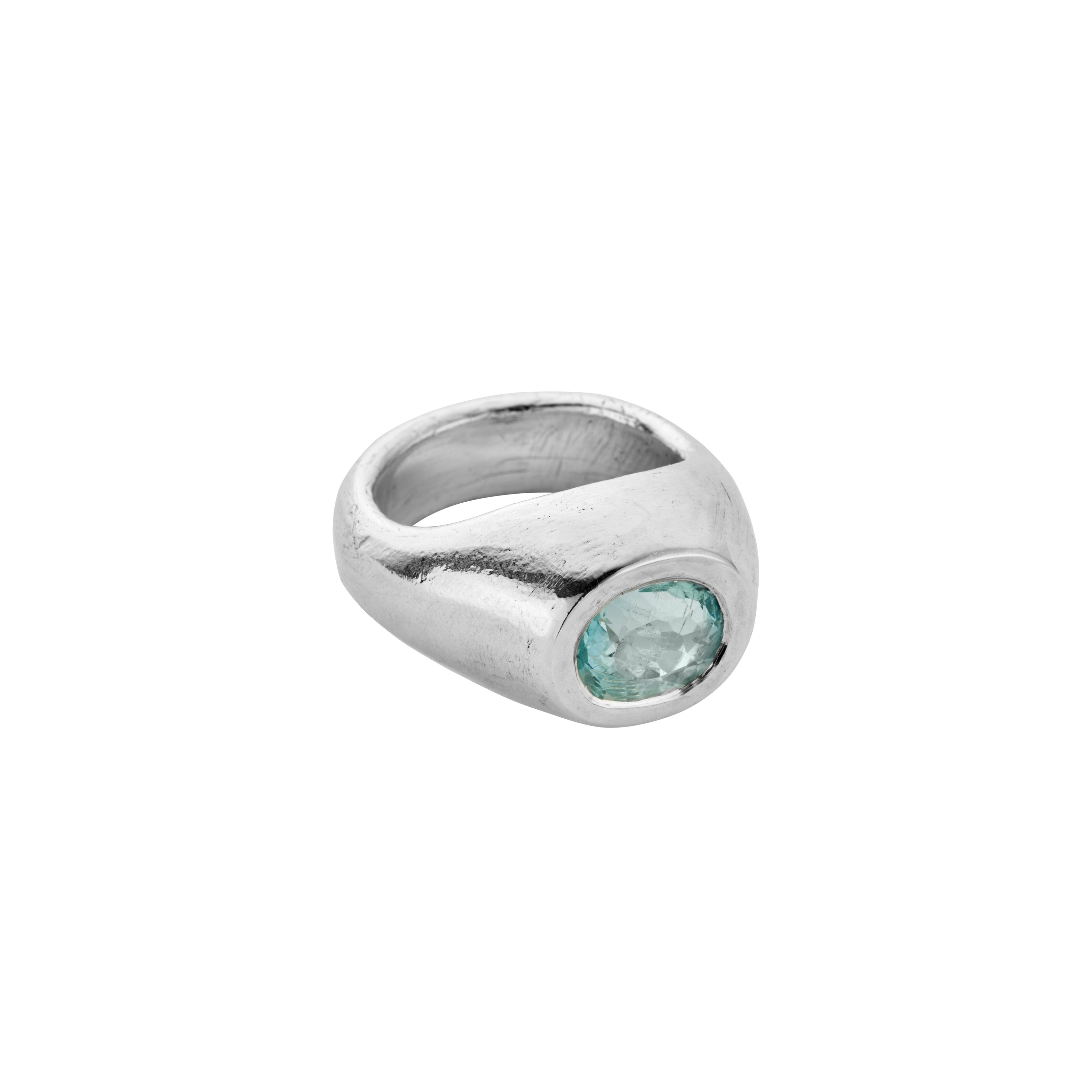 AOULI Silver Zimbaqua Aquamarine Ring