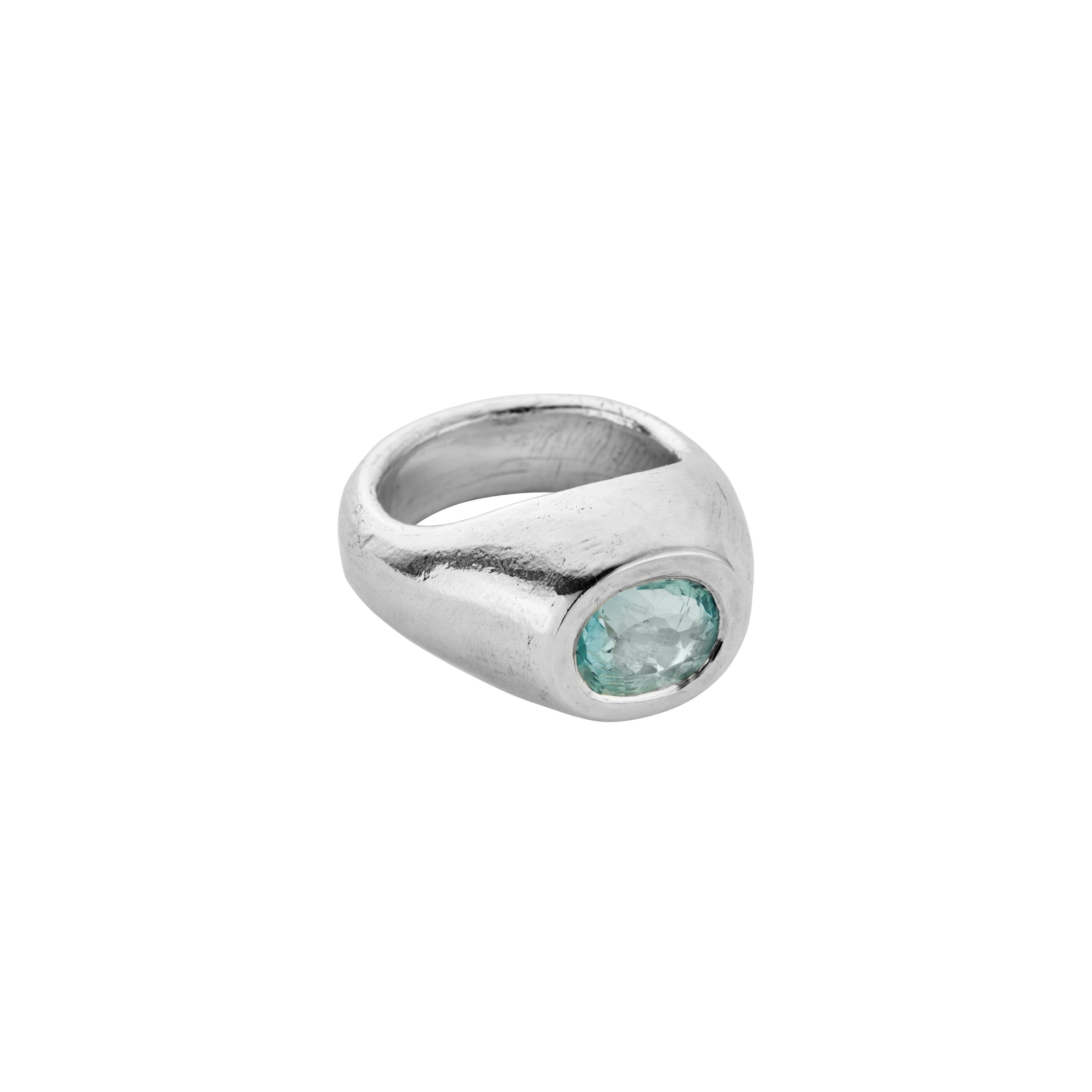 AOULI Silver Zimbaqua Aquamarine Ring