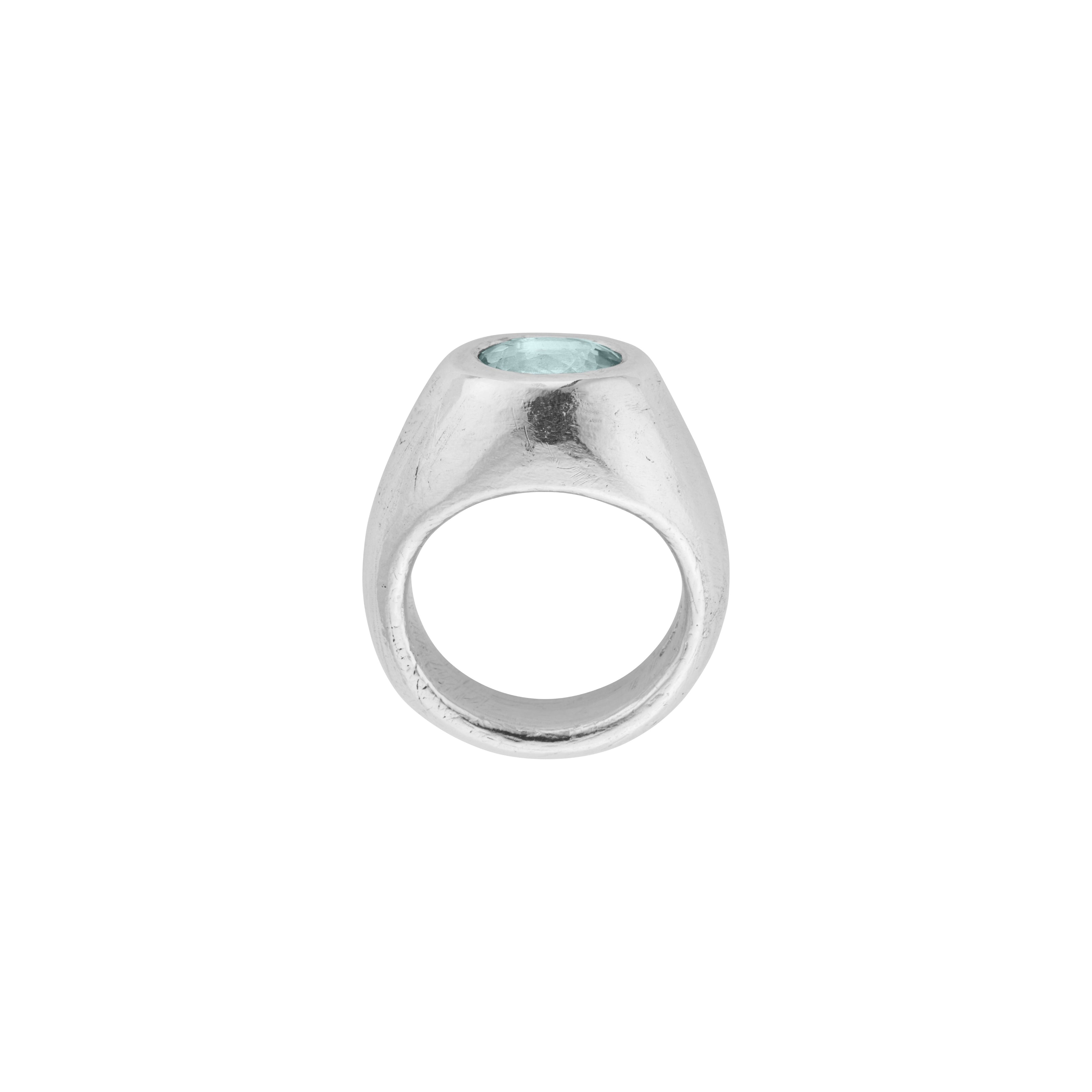 AOULI Silver Zimbaqua Aquamarine Ring