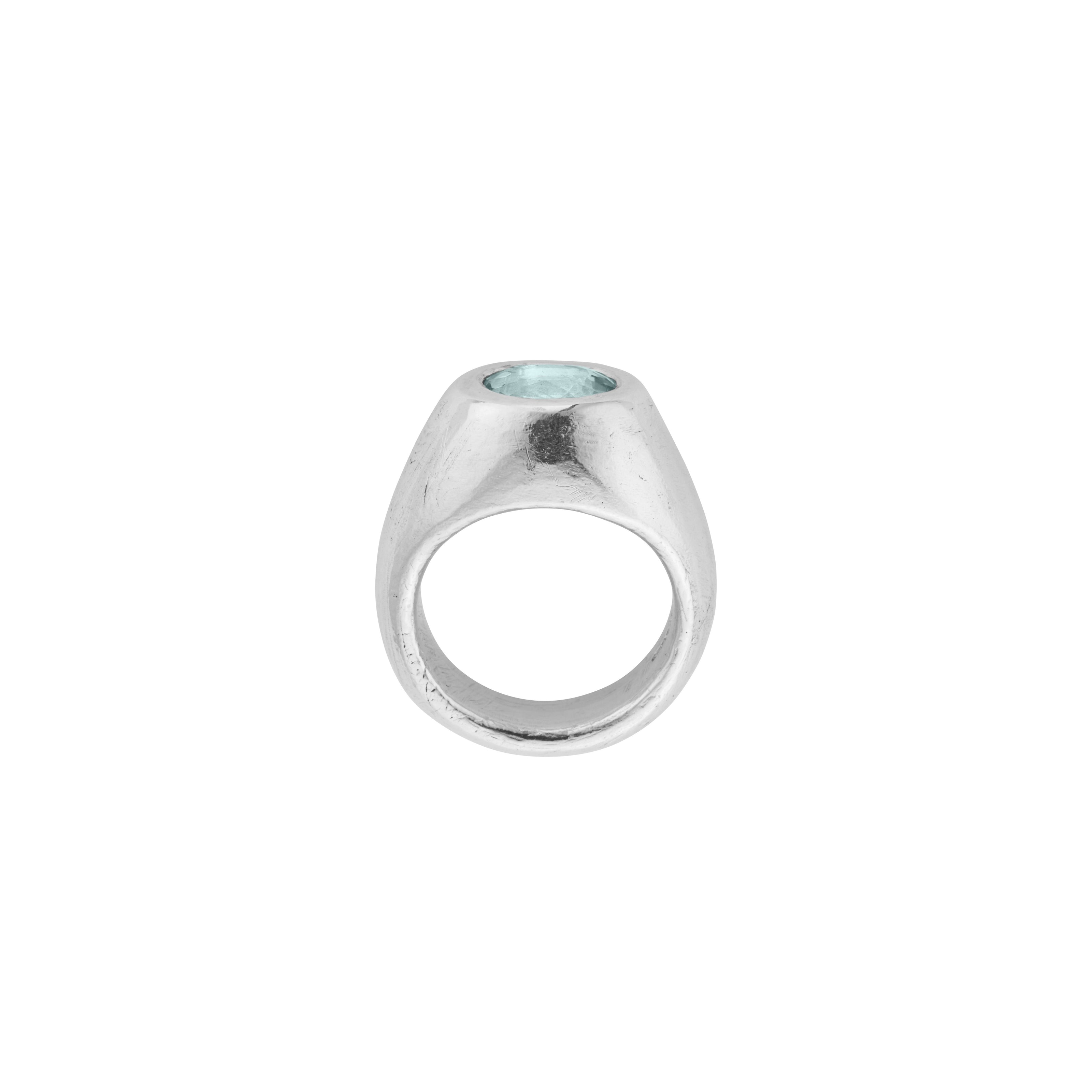AOULI Silver Zimbaqua Aquamarine Ring