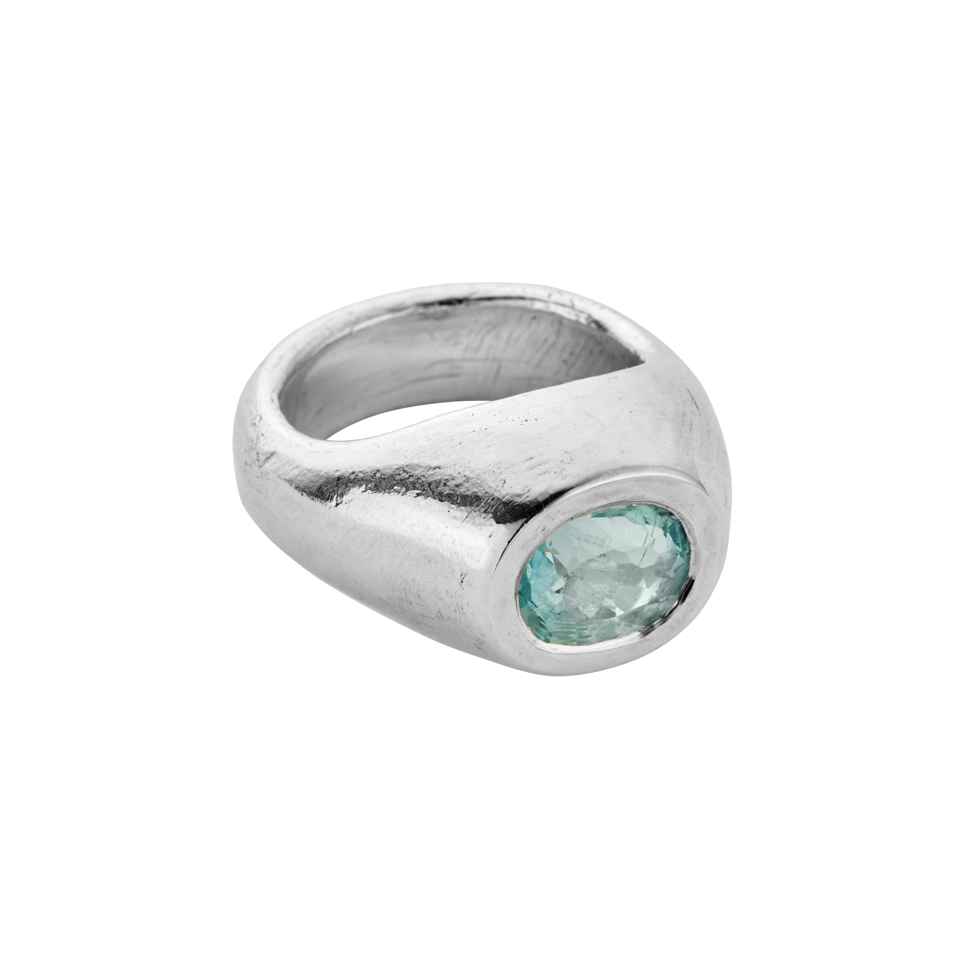 AOULI Silver Zimbaqua Aquamarine Ring