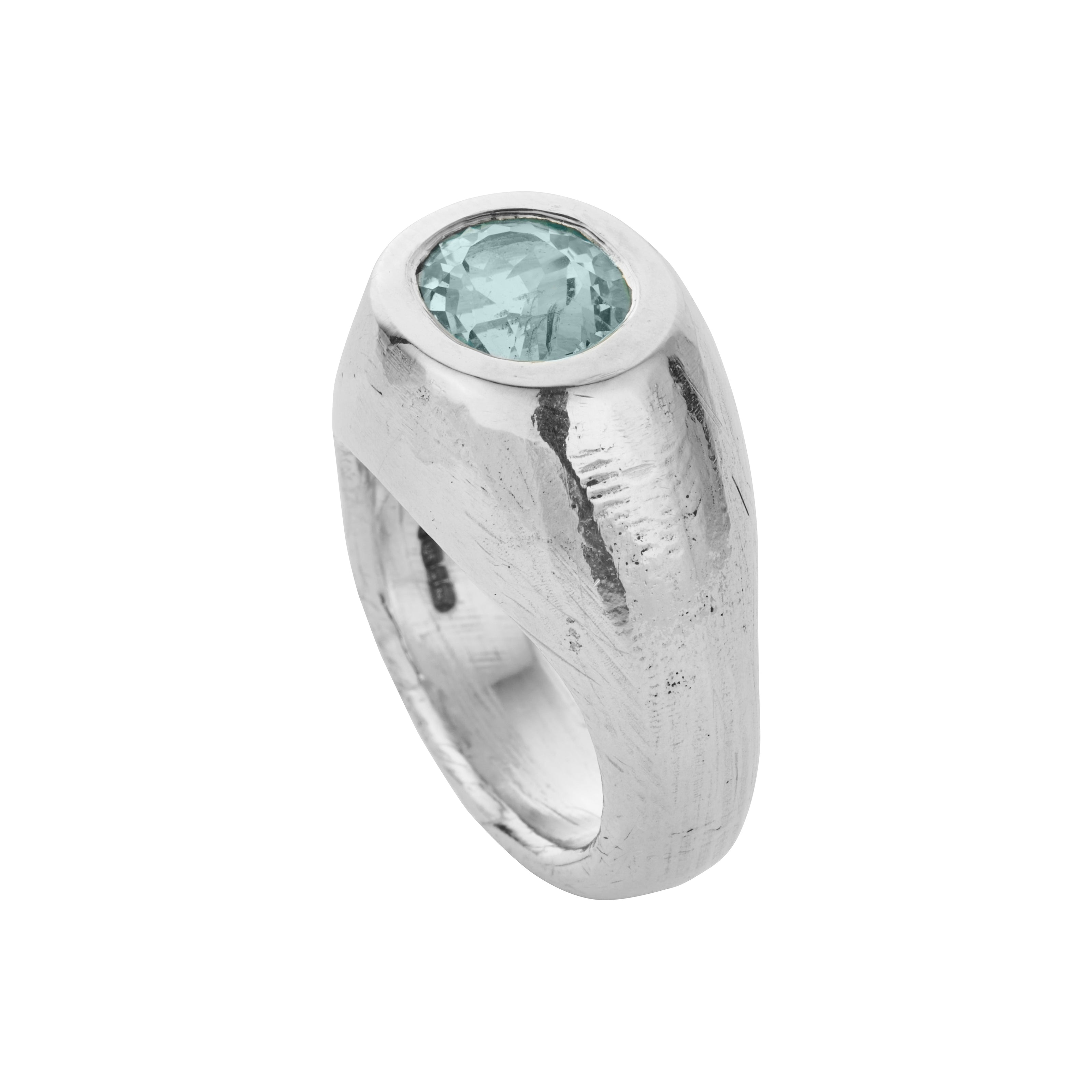 AOULI Silver Zimbaqua Aquamarine Ring