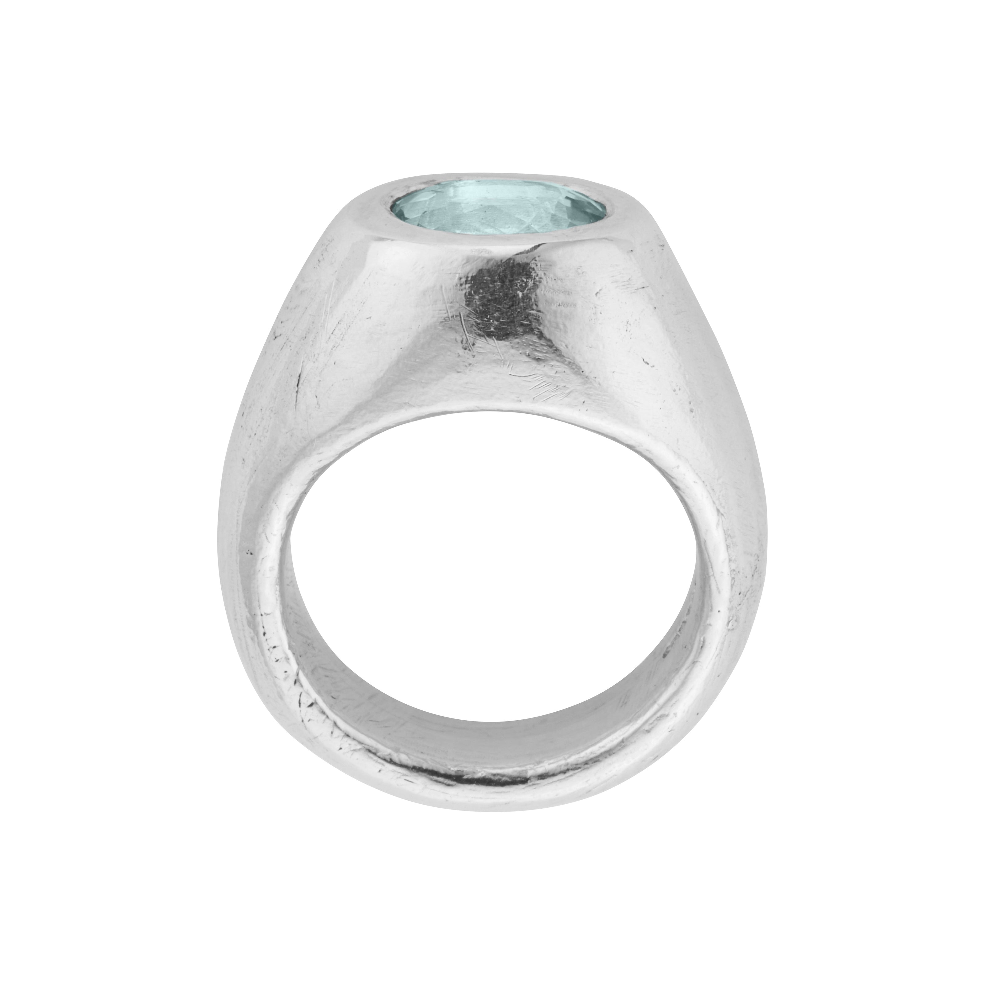 AOULI Silver Zimbaqua Aquamarine Ring