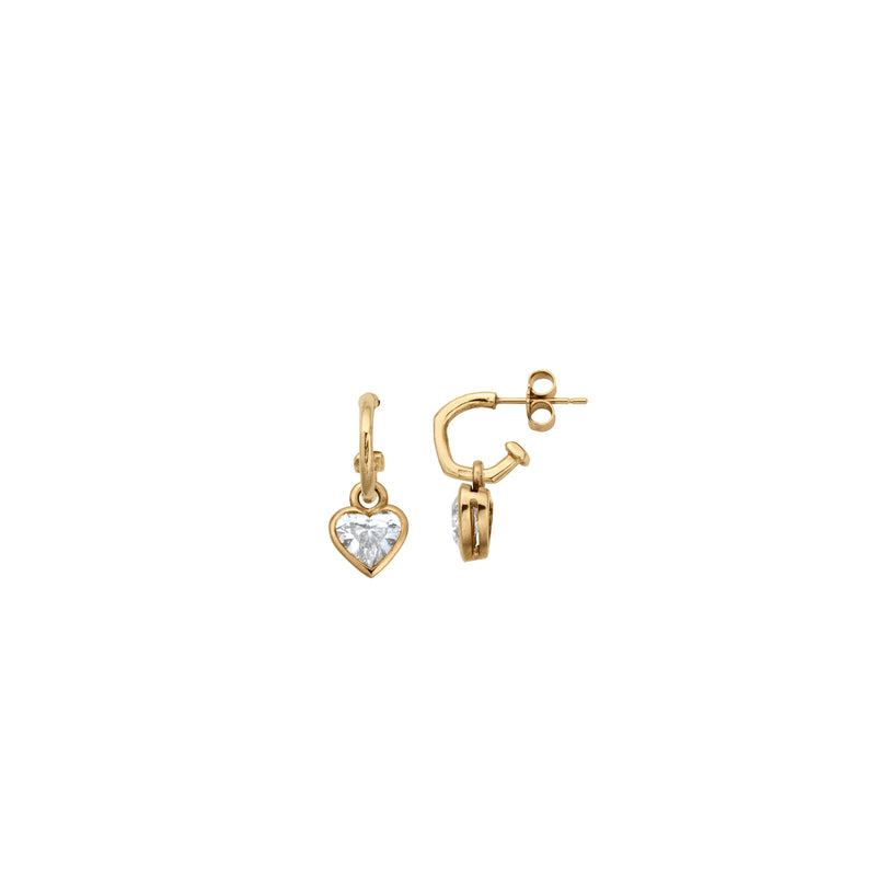 APHRODITE Diamond Heart Earring Charms with Gold Tiny Cupid Hoops