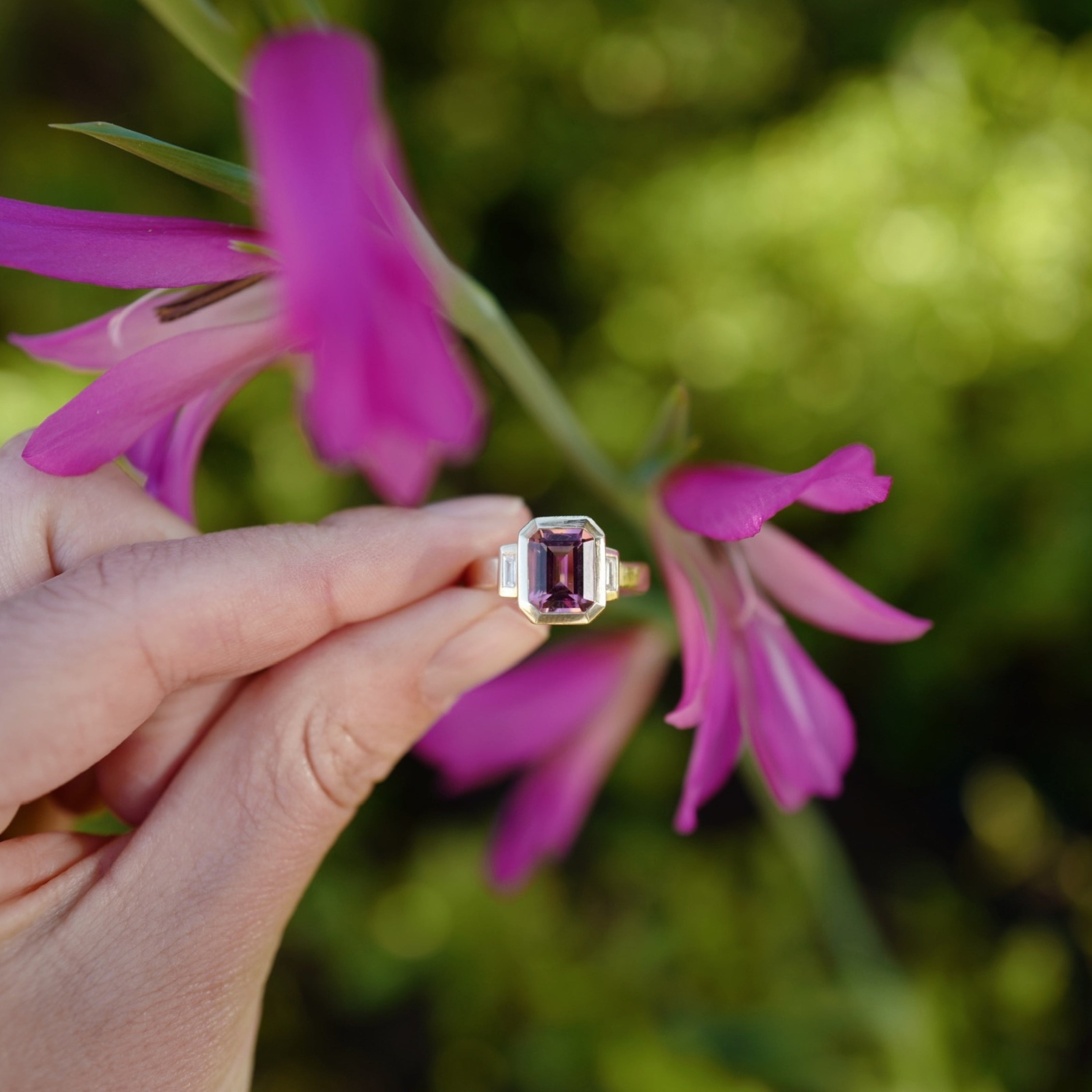 CARAMIA Gold Pink Tourmaline & Diamond Ring
