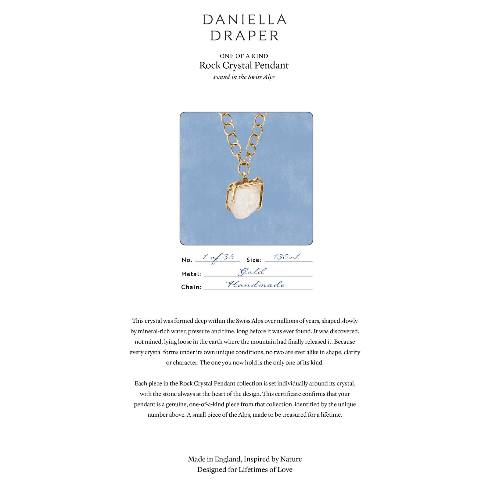 No.1 Gold Rock Crystal Pendant Handmade Chain Necklace