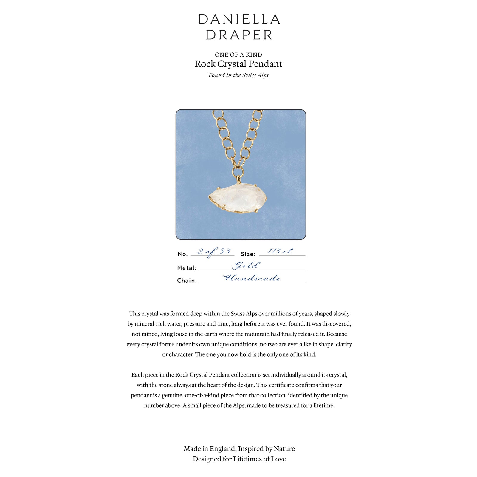 No.2 Gold Rock Crystal Pendant Handmade Chain Necklace
