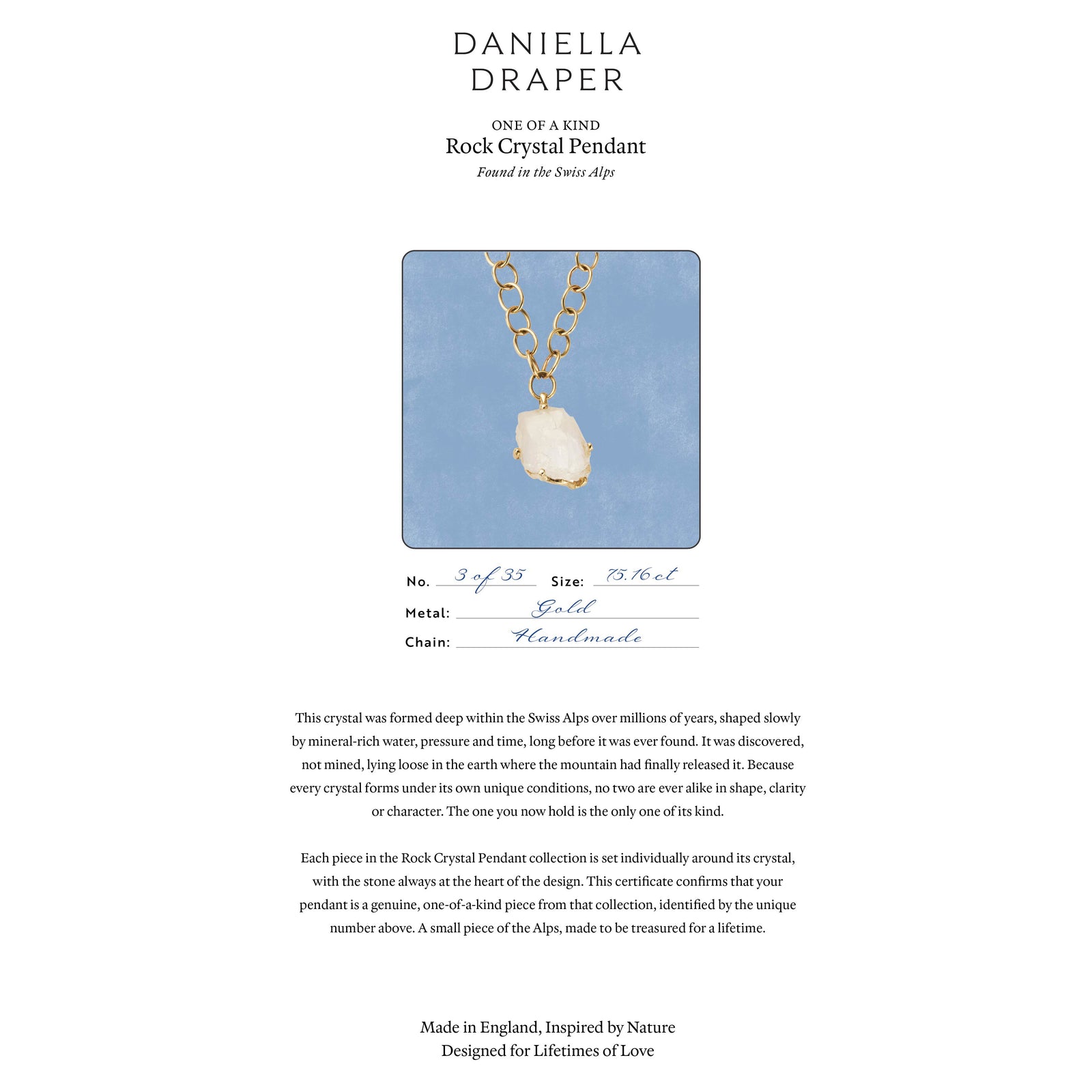 No.3 Gold Rock Crystal Pendant Handmade Chain Necklace
