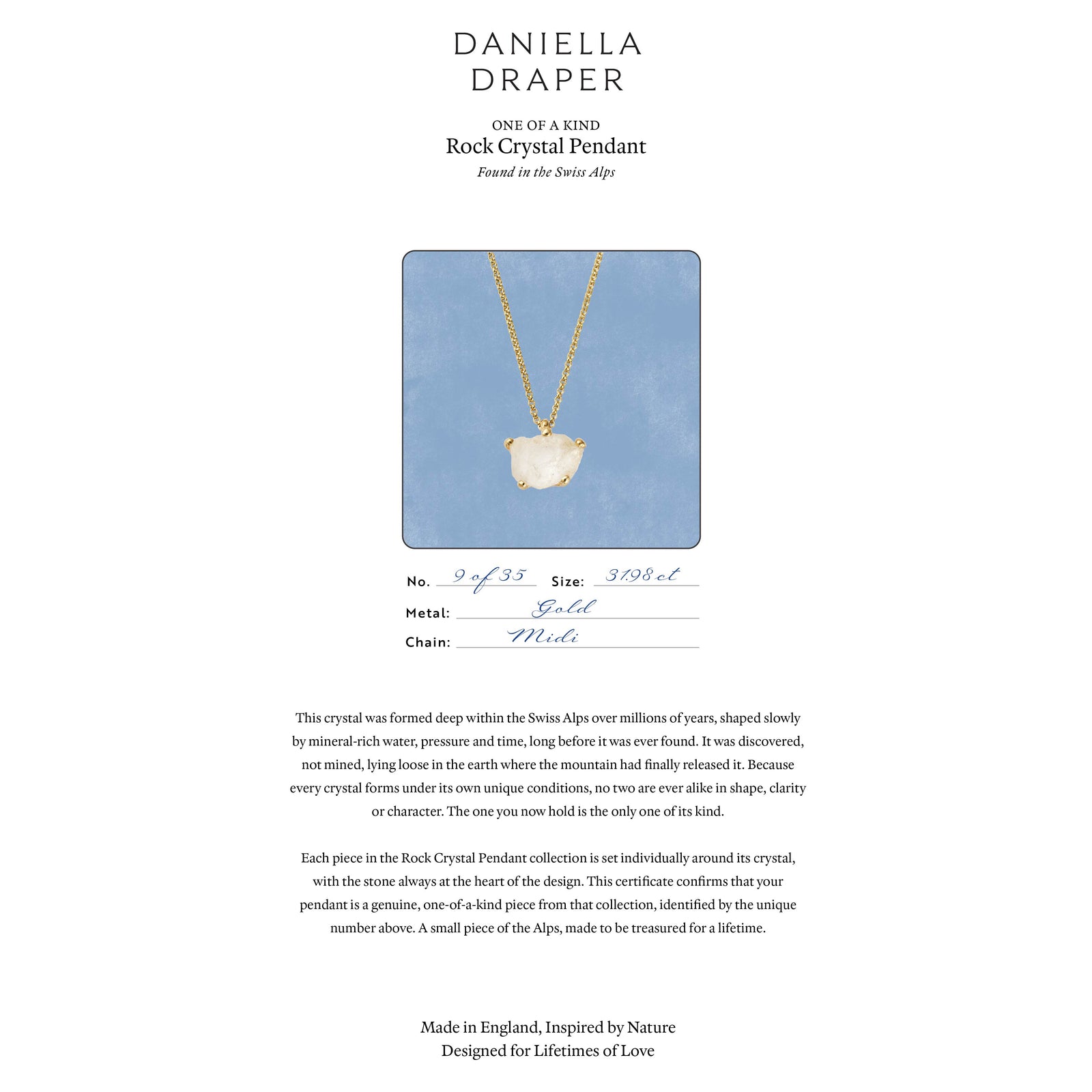 No.9 Gold Rock Crystal Pendant Necklace