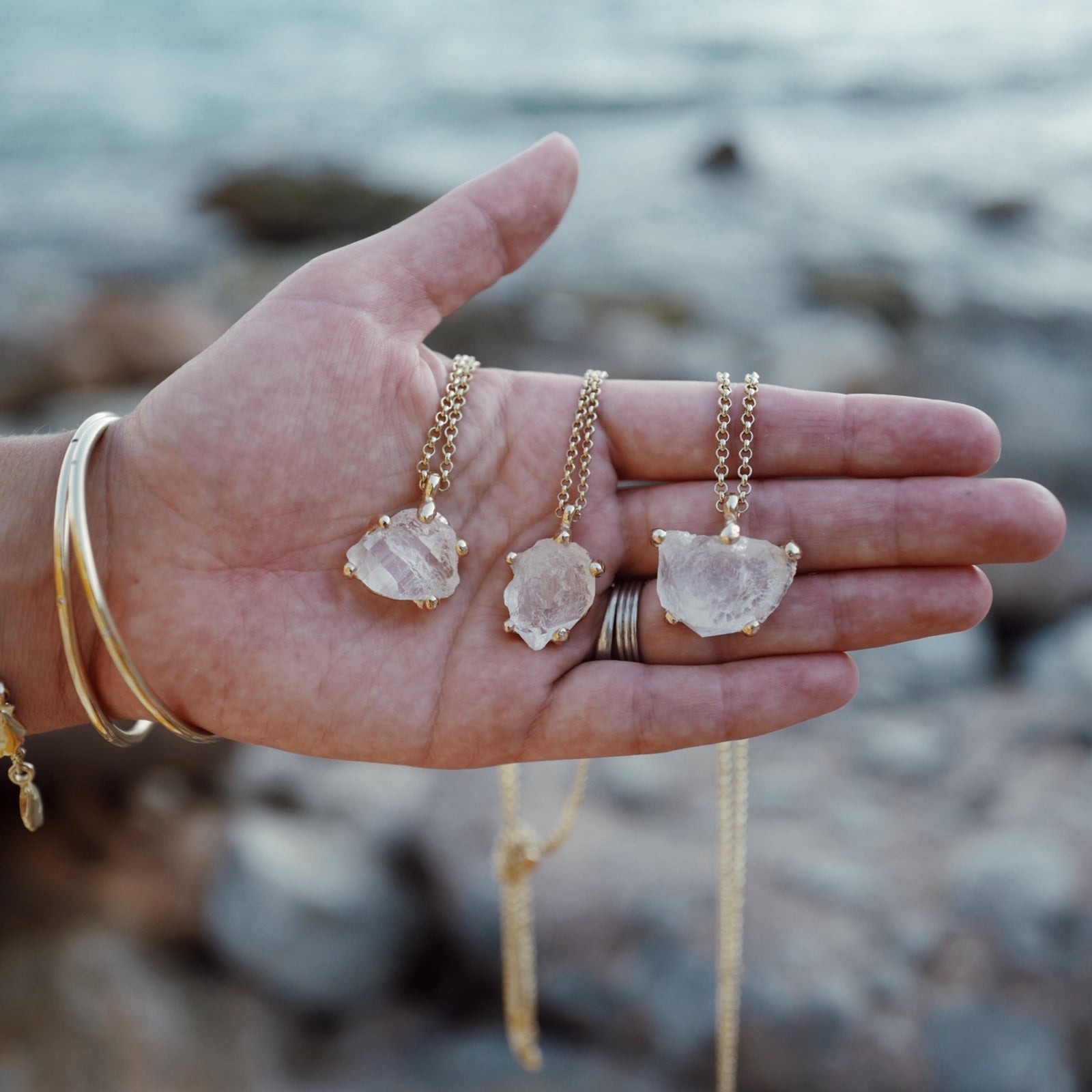 No.9 Gold Rock Crystal Pendant Necklace