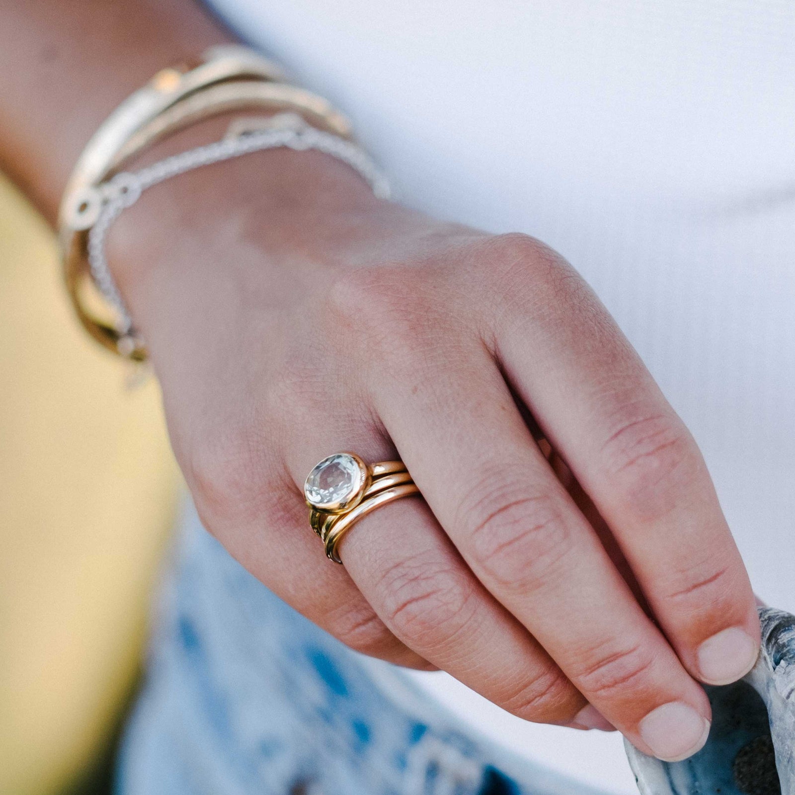 Gold Green Quartz Baby Treasure Ring