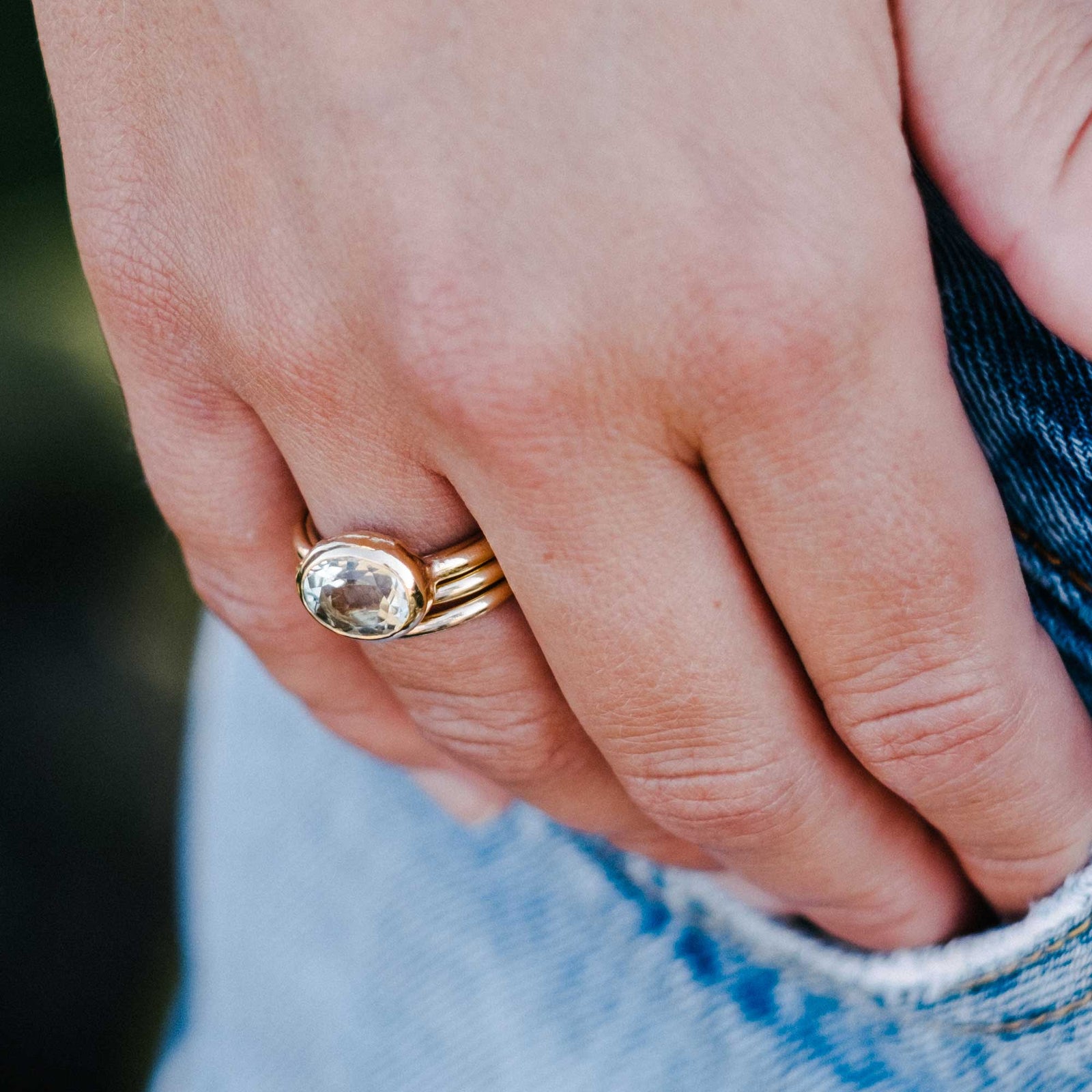 Gold Green Quartz Baby Treasure Ring