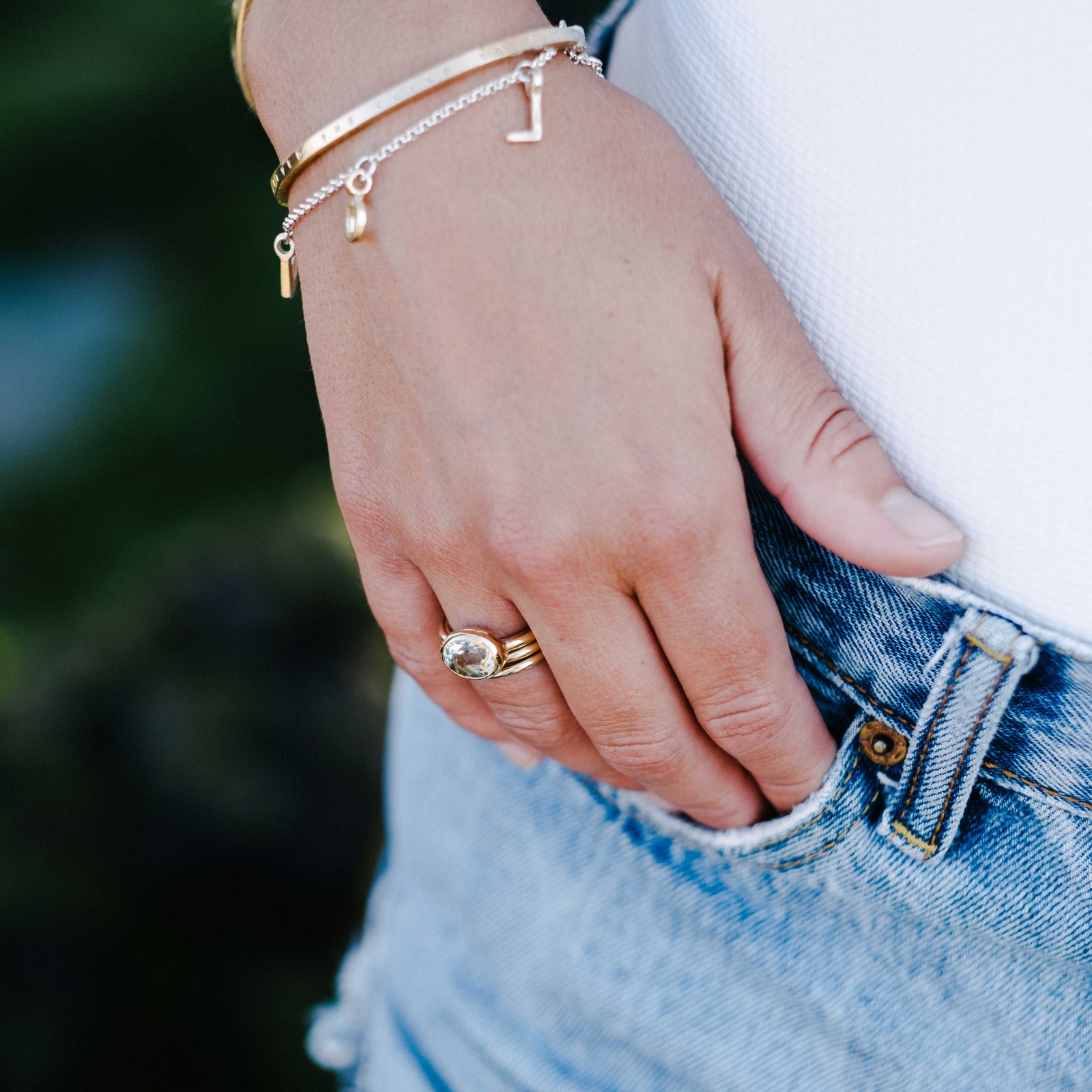 Silver & Gold Fixed Alphabet Chain Bracelet