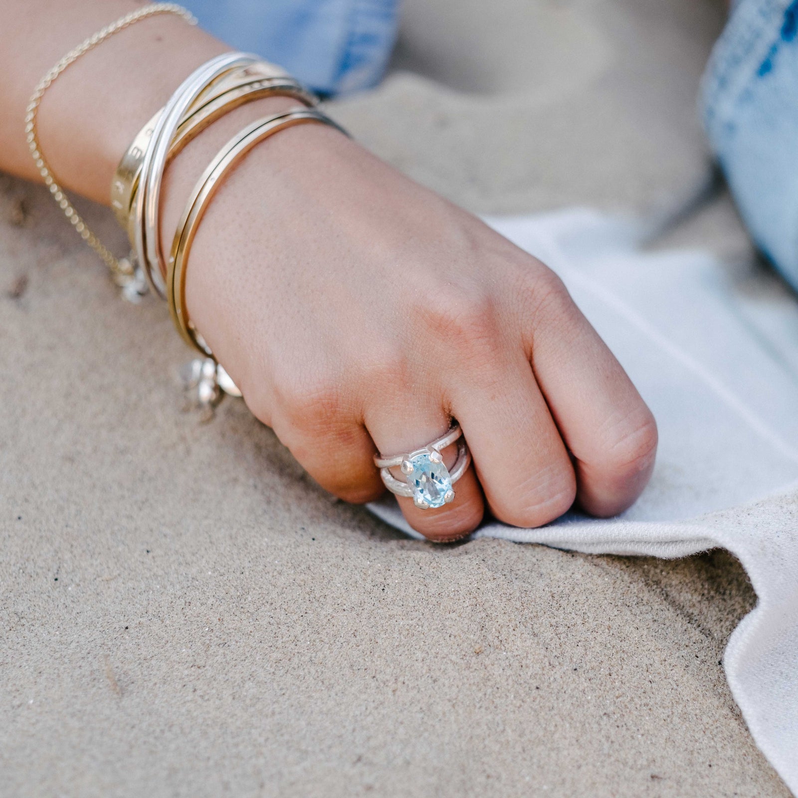 Silver Blue Topaz Maxi Claw Ring