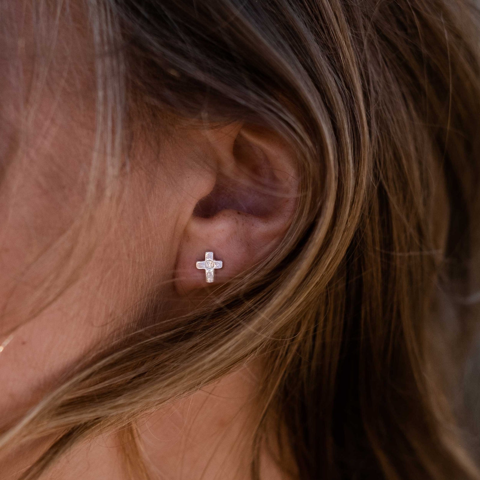 Silver Little Cross Single Ear Charm