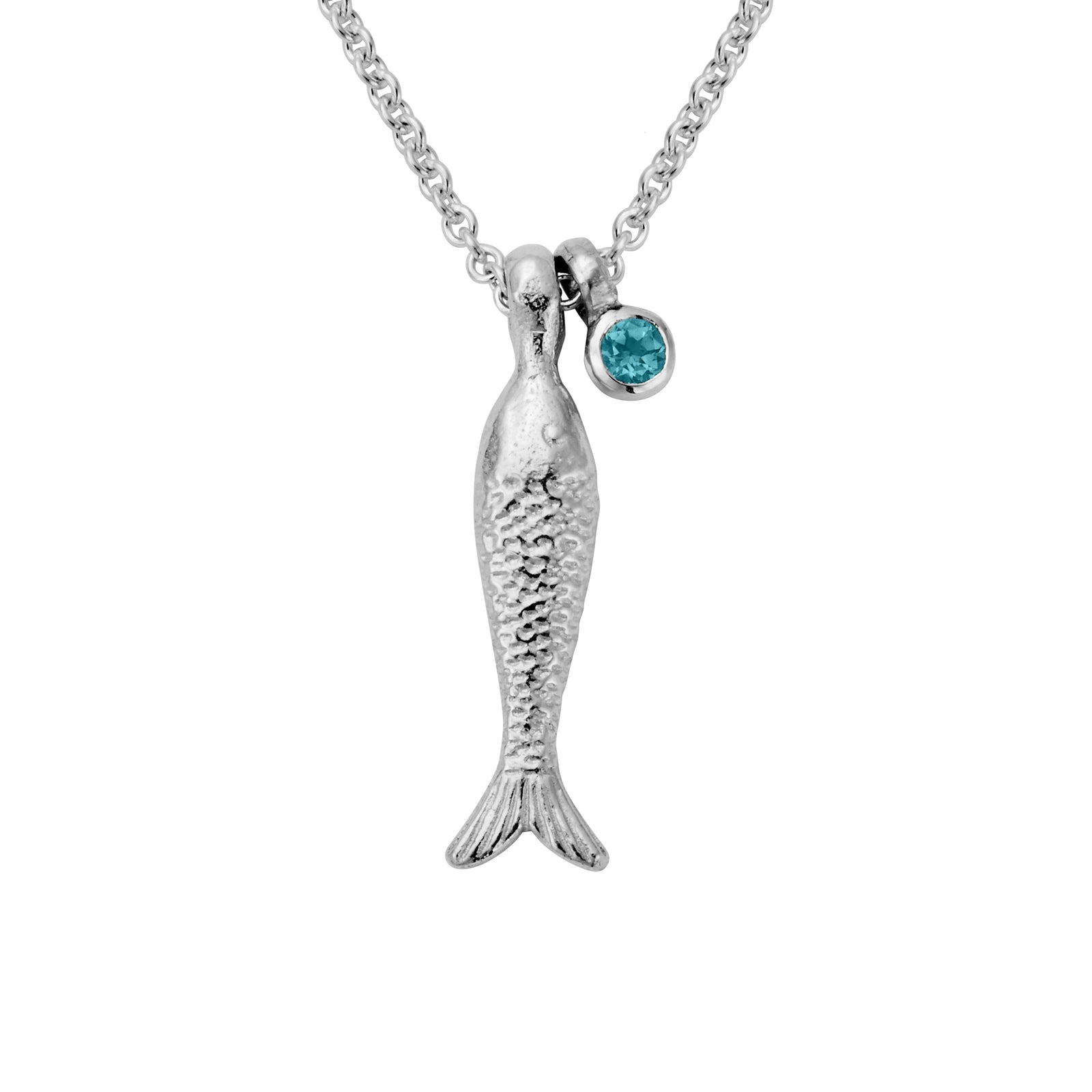 Silver Blue Topaz Fish Necklace