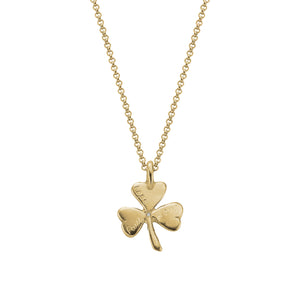 Gold Diamond 'Hope, Faith, Love' Large Shamrock Necklace