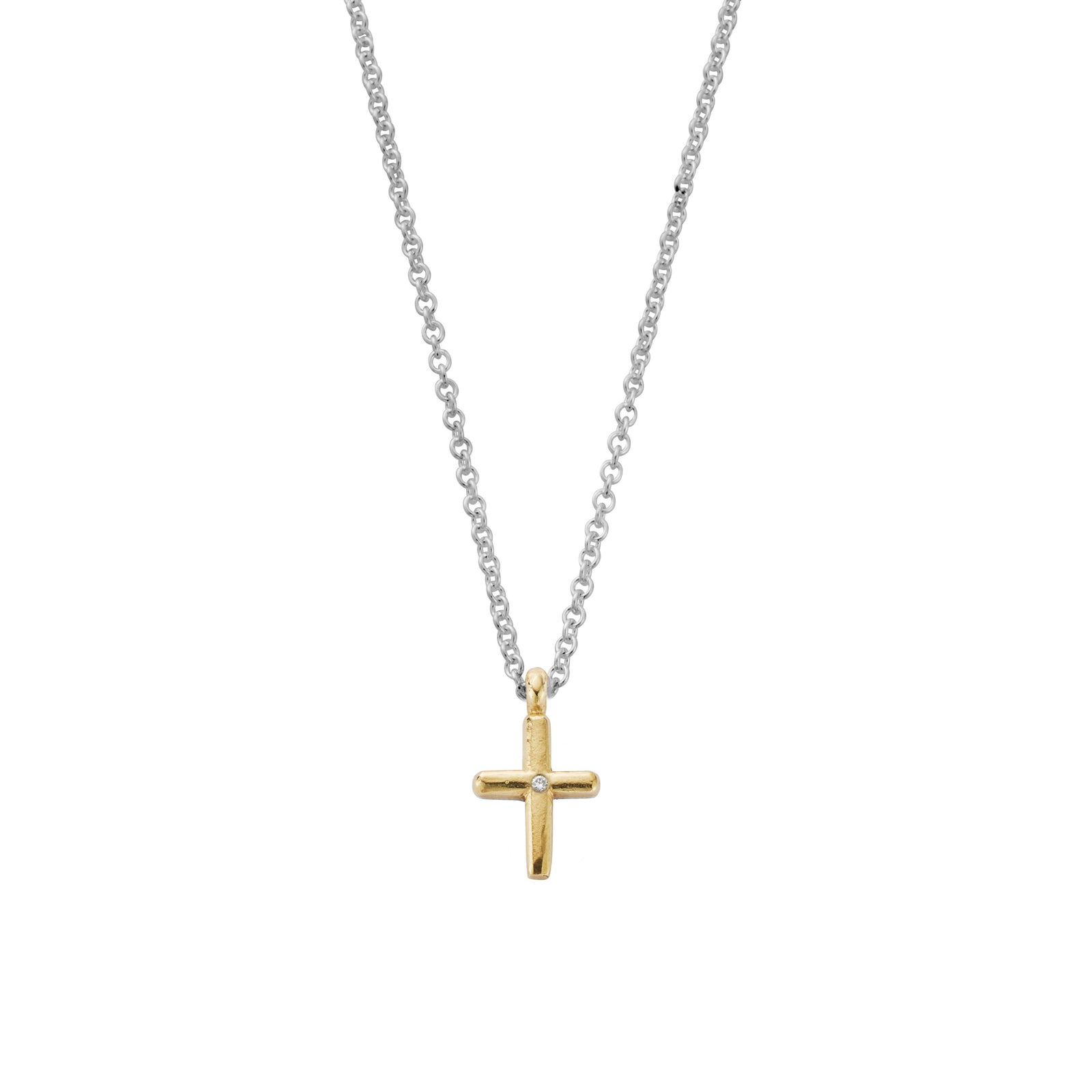 Silver & Gold Diamond Mini Cross Necklace