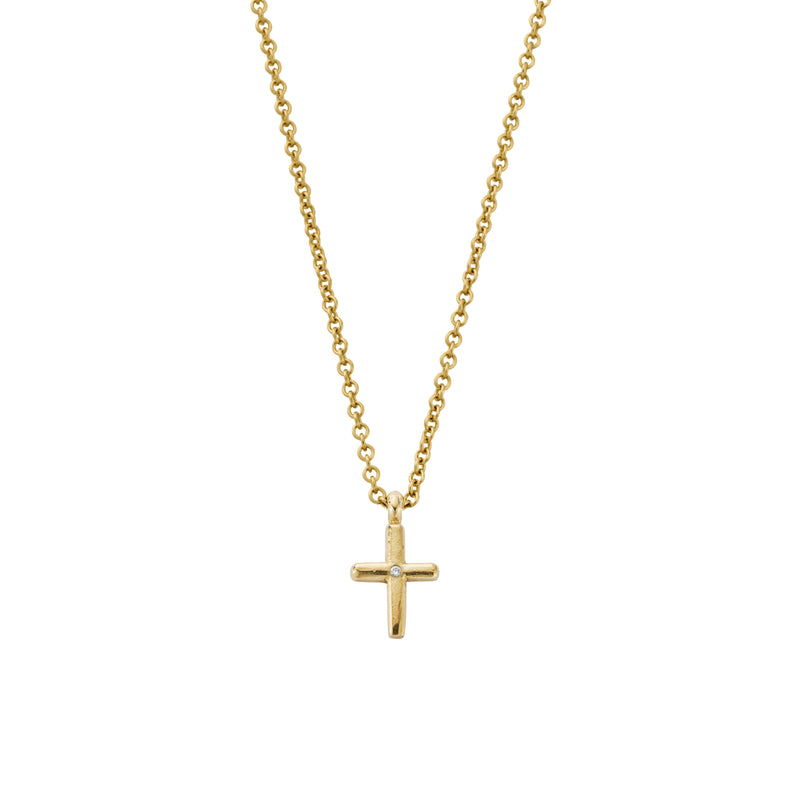Gold Diamond Mini Cross Necklace