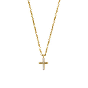 Gold Pavé Diamond Mini Cross Necklace