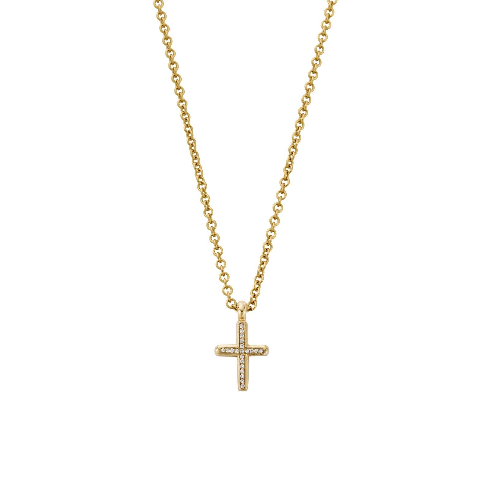 Gold Pavé Diamond Mini Cross Necklace