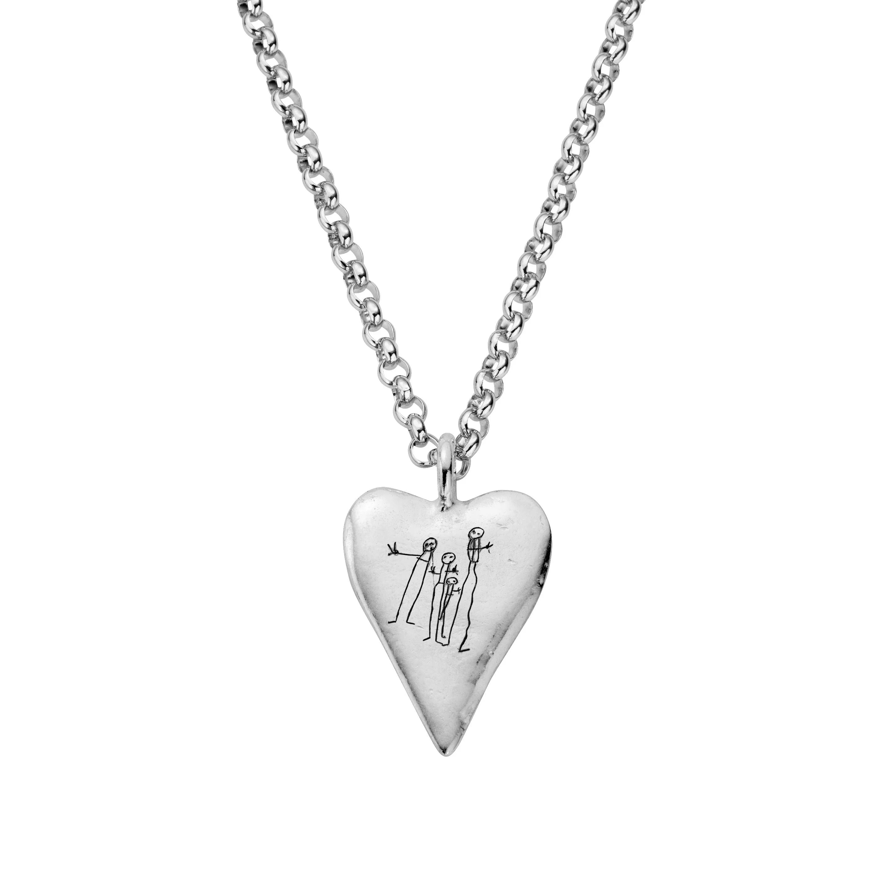 Silver Maxi Heart Necklace with Handwriting