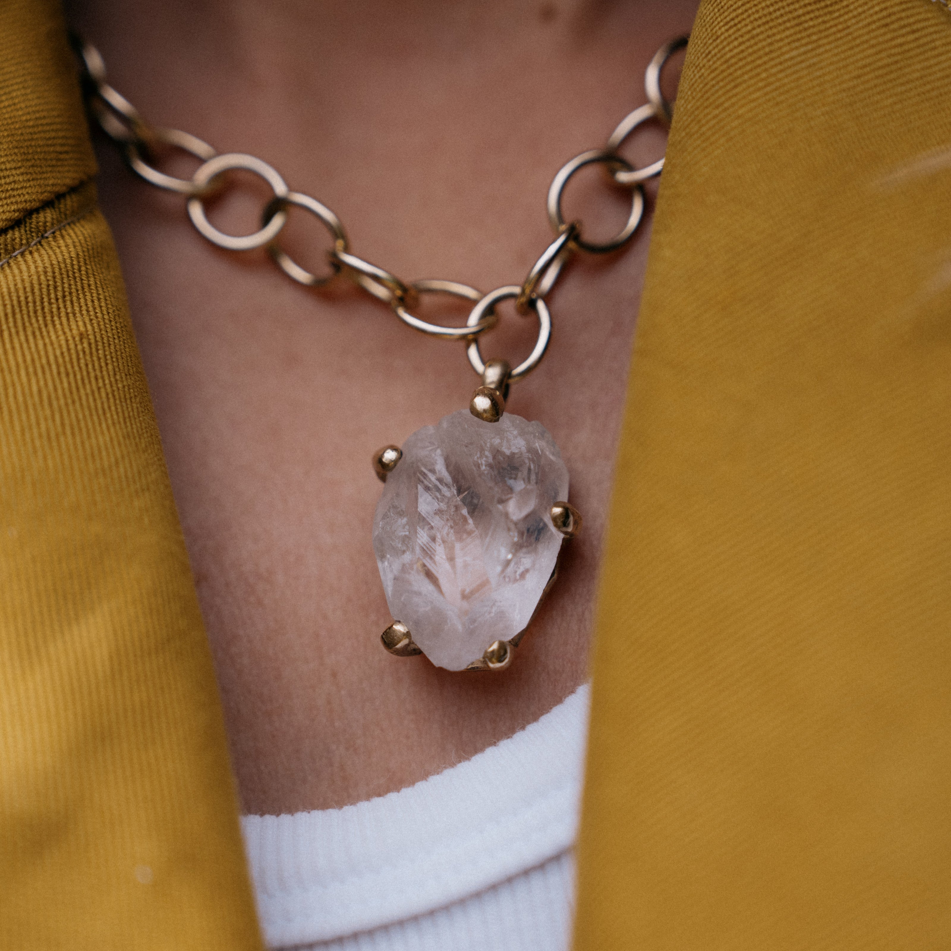 No.4 Gold Rock Crystal Pendant Handmade Chain Necklace