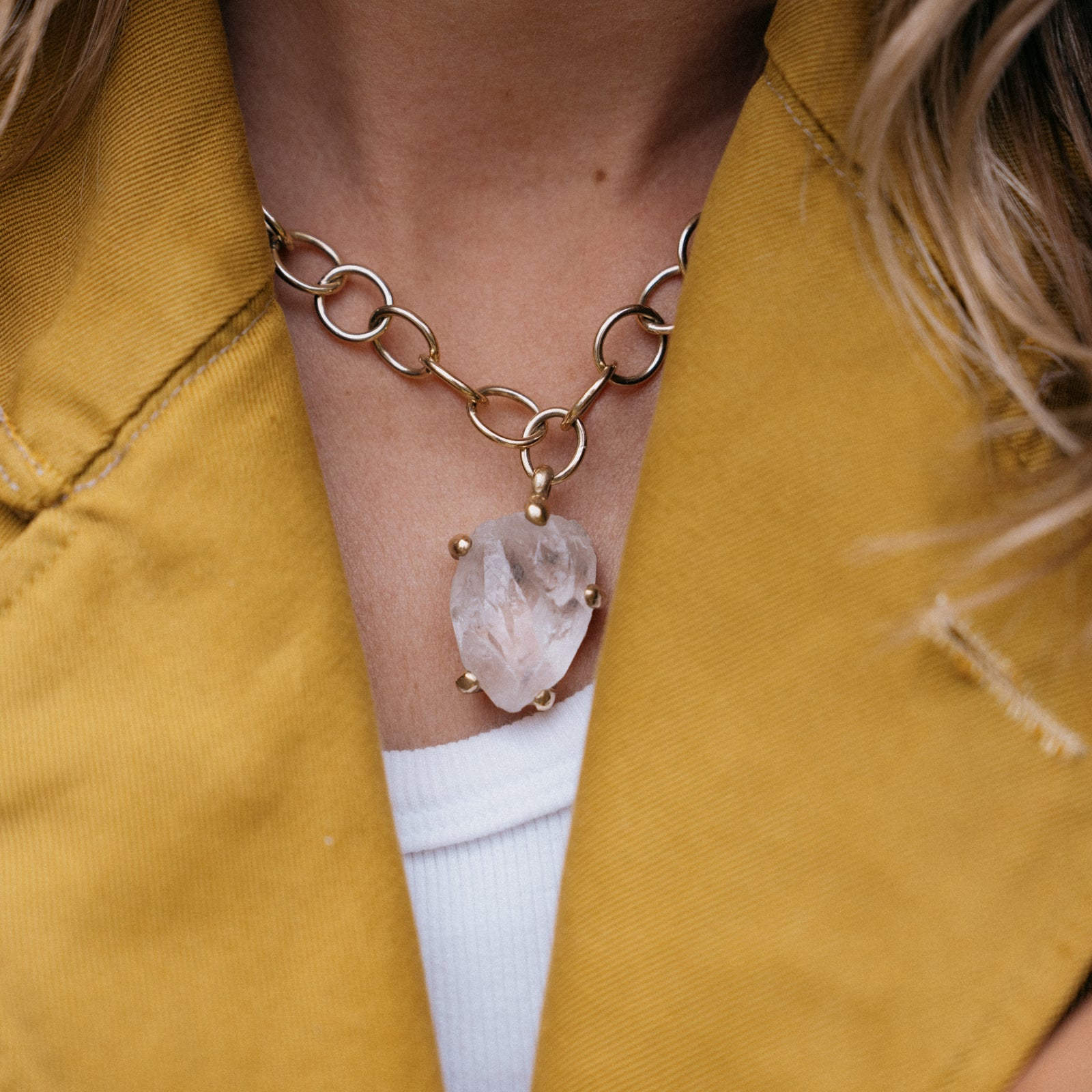 No.4 Gold Rock Crystal Pendant Handmade Chain Necklace