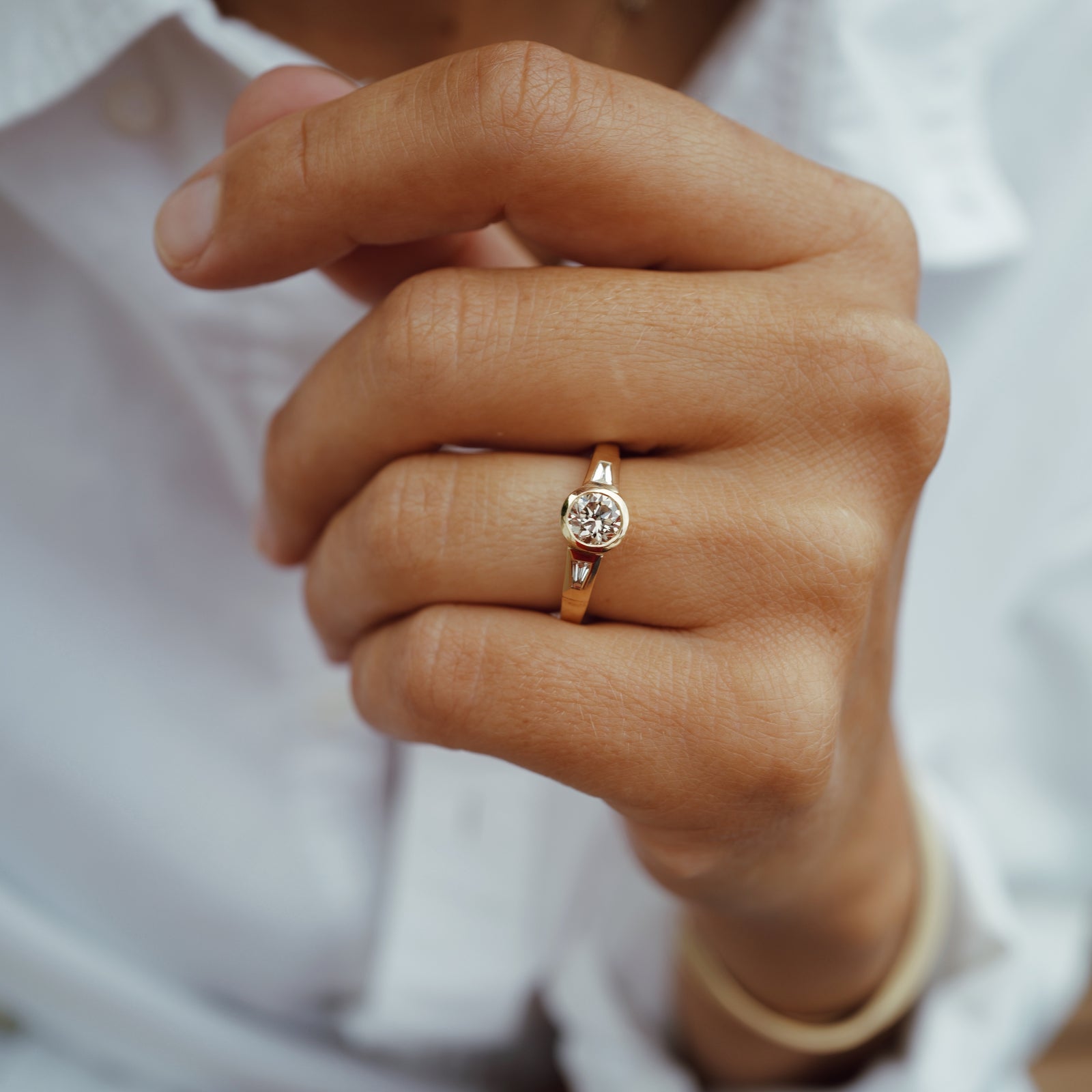ELARA Gold Champagne Diamond Ring