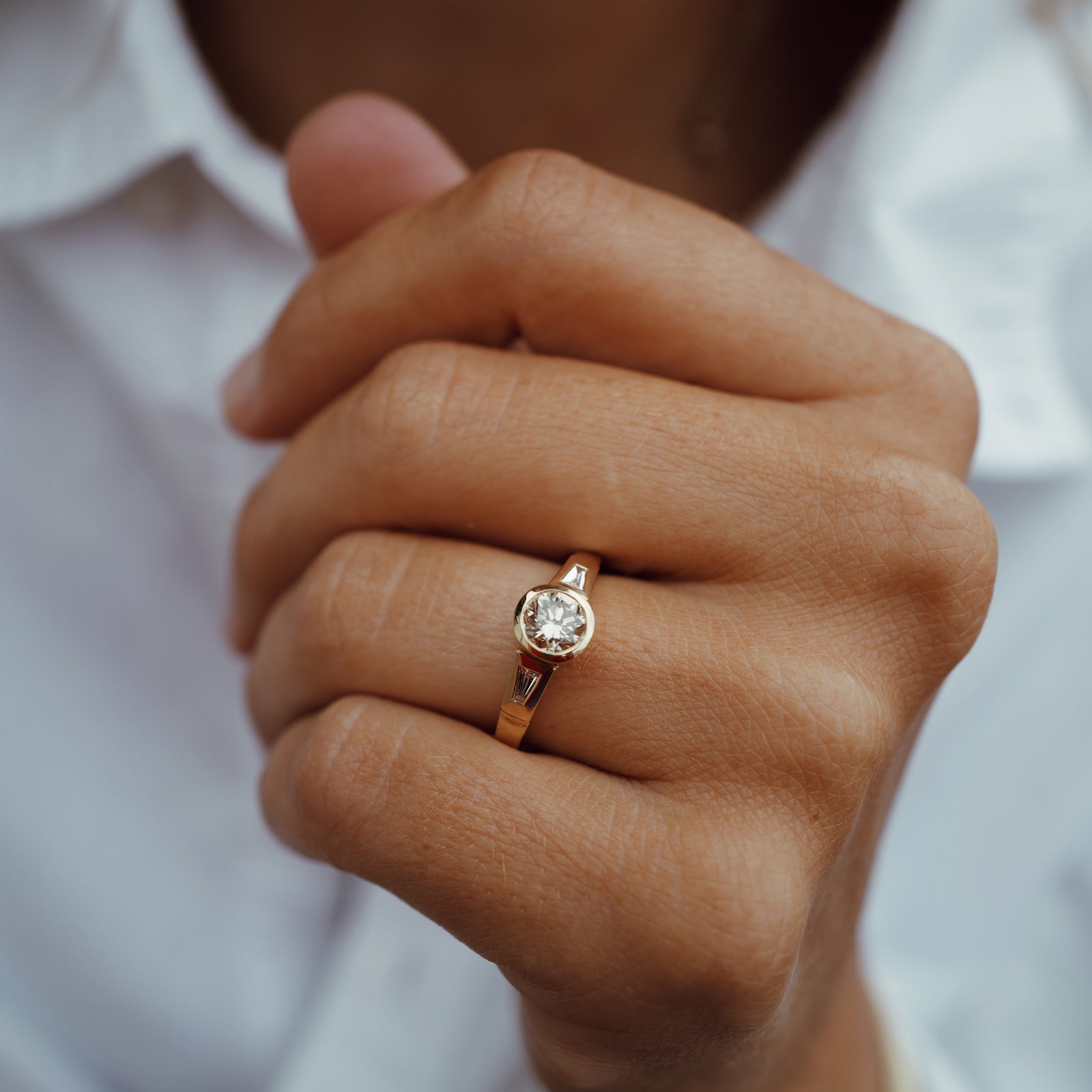 ELARA Gold Champagne Diamond Ring