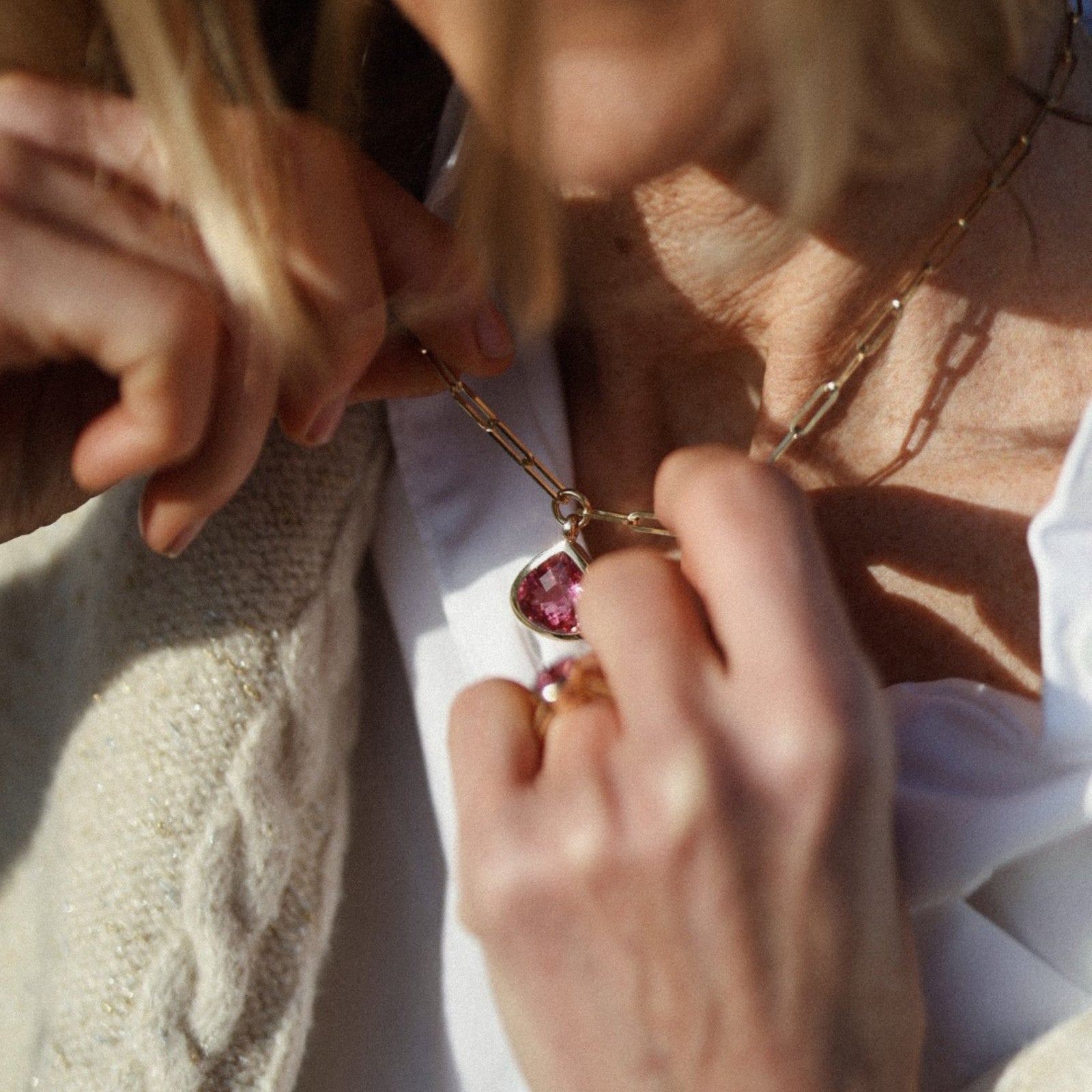 ELODIE Pink Tourmaline Trace Chain Necklace