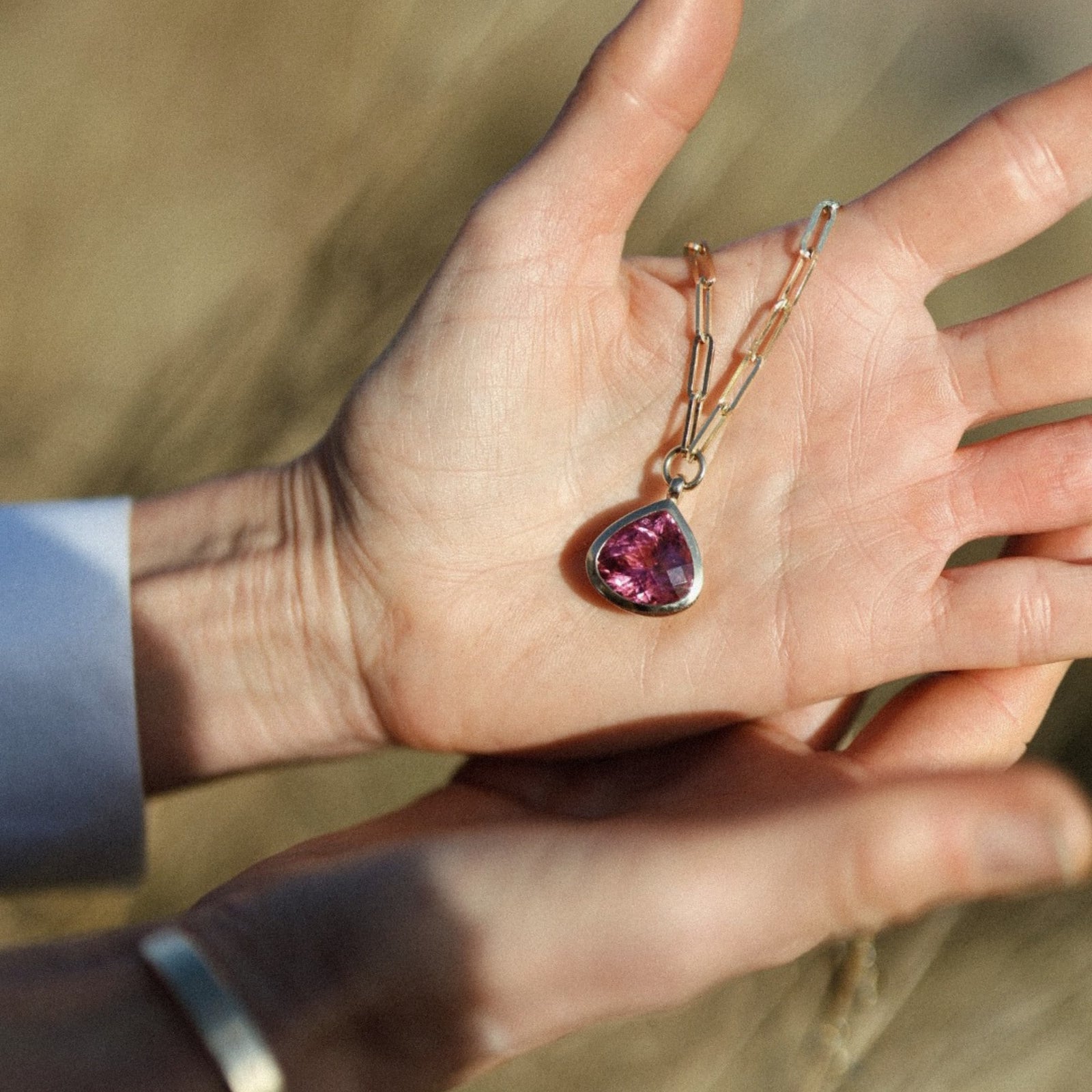 ELODIE Pink Tourmaline Trace Chain Necklace