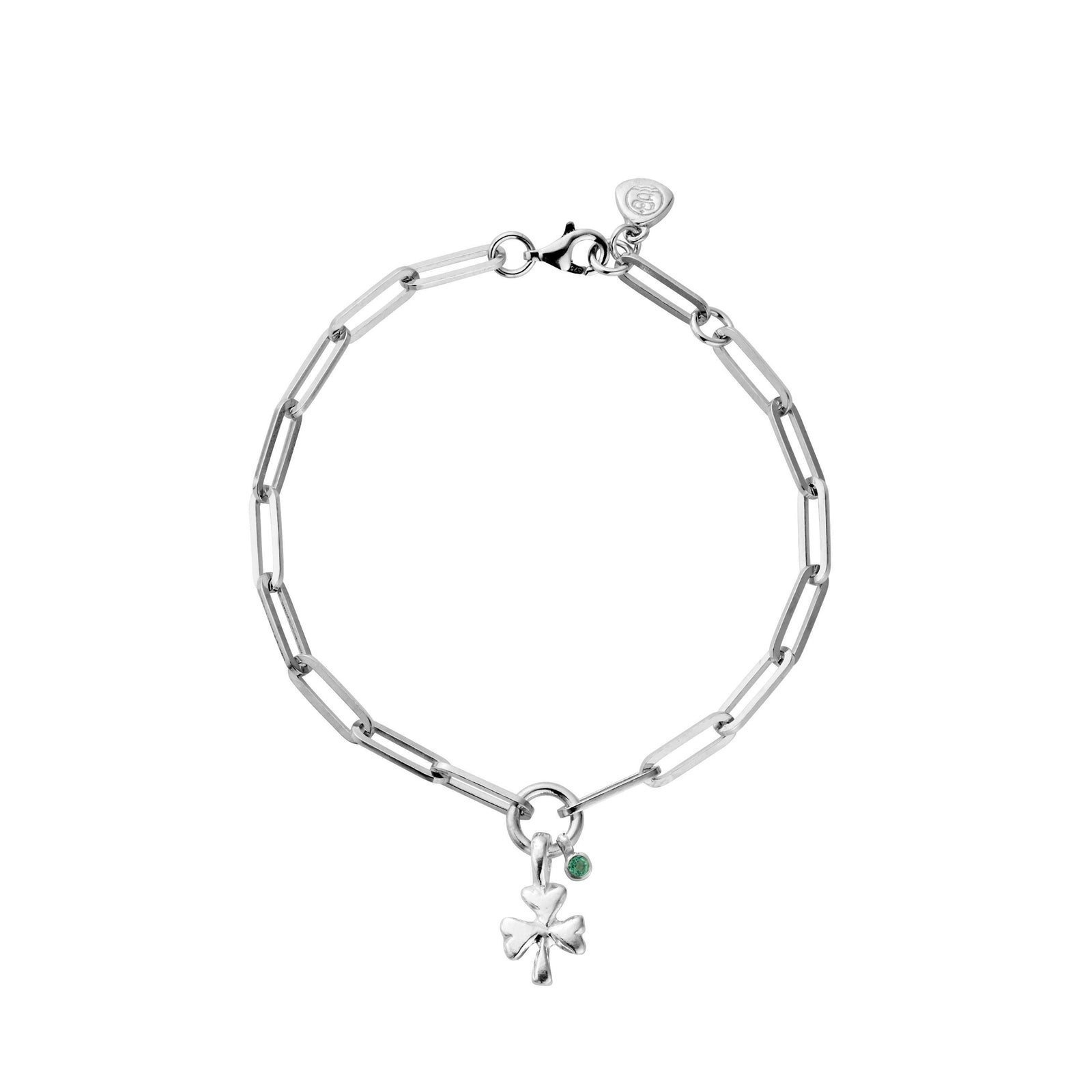 Silver Emerald Baby Shamrock Trace Chain Bracelet