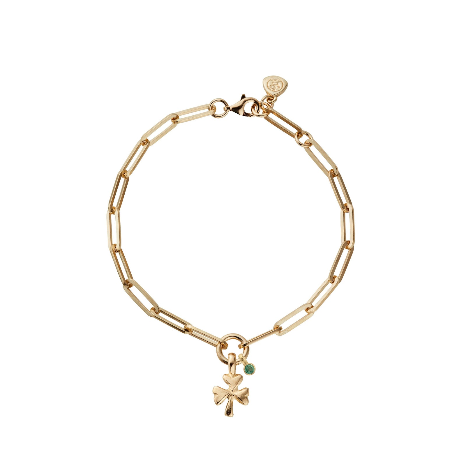 Gold Emerald Baby Shamrock Trace Chain Bracelet