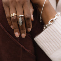 Silver Medium Feather Falling Ring